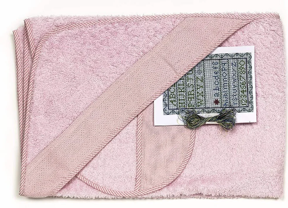 Ti TIN Confezione Asciugamano con Cappuccio Bimba + Bavaglino Punto Croce | 100% Cotone con Tocco Molto Morbido, Colore Rosa, 100x100 cm