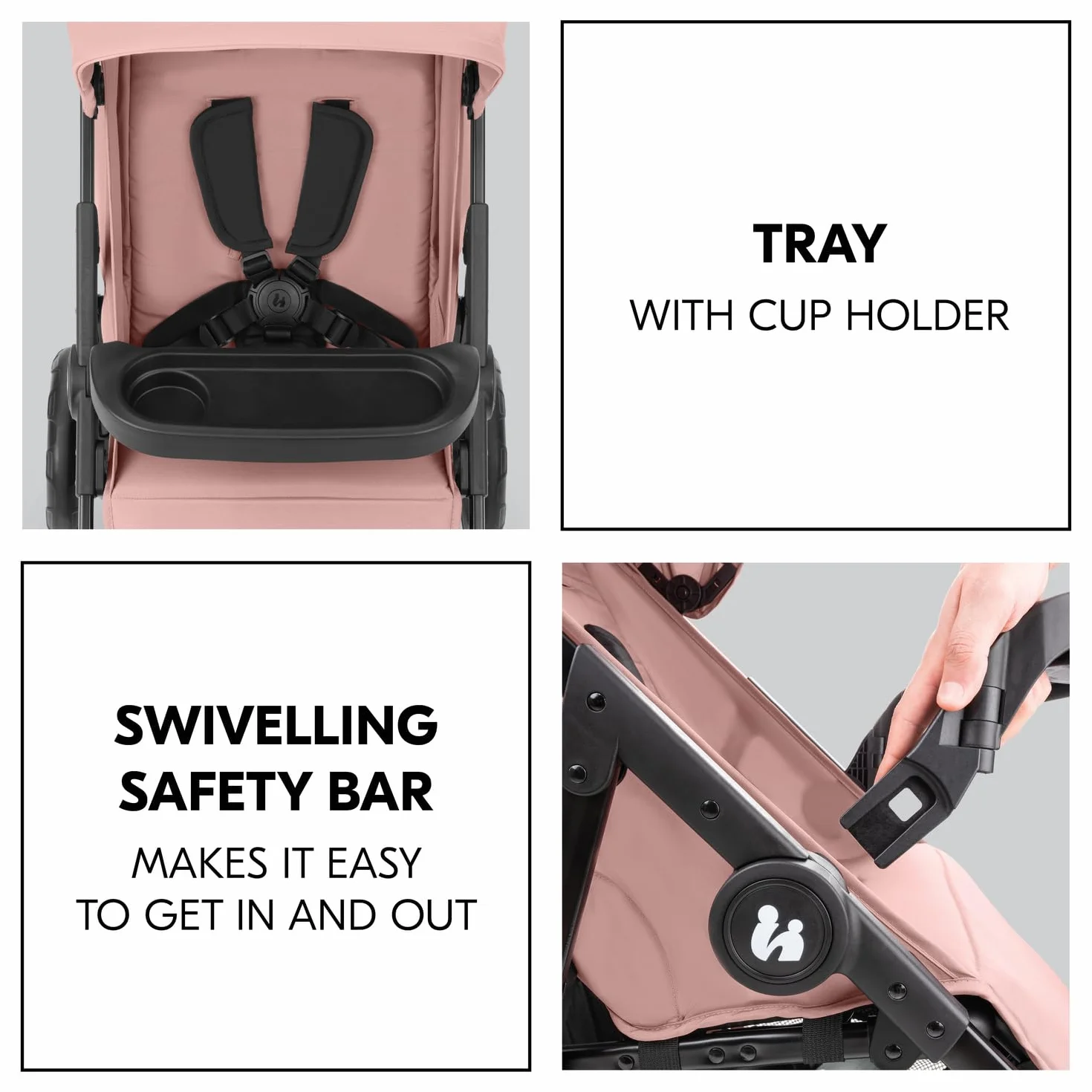 Hauck Shop N Care - Passeggino leggero (solo 8,5 kg) con vassoio per merenda, portabicchieri e parapioggia, compatto e pieghevole con una sola mano, completamente reclinabile dalla nascita fino a 22