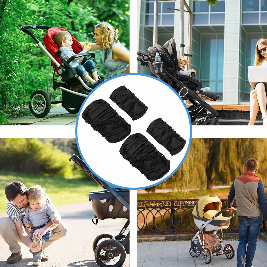 4 Pezzi Copriruota Passeggino, Universali Coperture Esterne per Ruote Buggy, Carrozzina Impermeabili e Antipolvere Copri Ruote Passeggino per Casa, Nero C