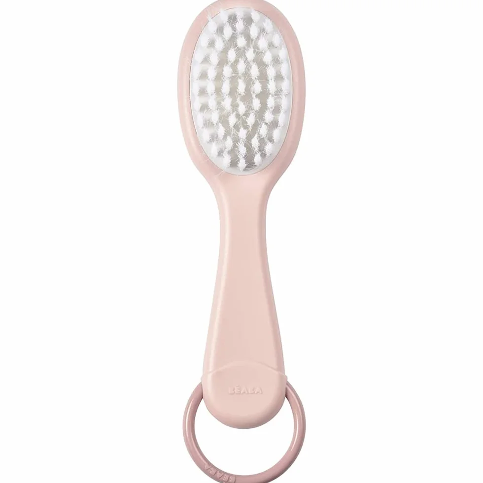 BÉABA Pettine e Spazzola per Capelli di Neonati e Bambini, Spazzola con Scomparto Posteriore per Riporre il Pettine, Rosa