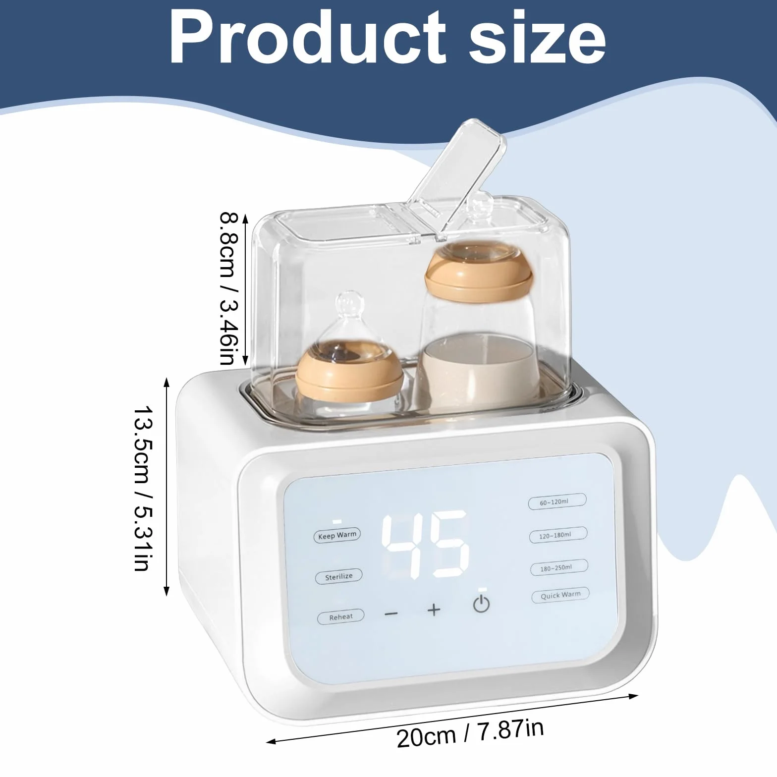Scaldabiberon e Sterilizzatore Multifunzione 8-in-1, Biberon sterilizzatore Senza BPA, Riscaldamento Rapido, Scongelare, Scalda per Latte Materno, Scaldabaschette per Bambini con Display LCD