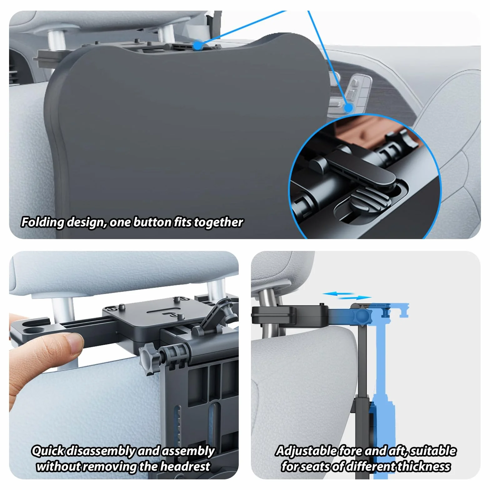 Tavolino Auto, Vassoio del Sedile Posteriore 'Automobile con Portabicchieri e Supporto, Pieghevole, Telescopico, per Viaggi, Lavoro, Cibo (Portata 20kg)