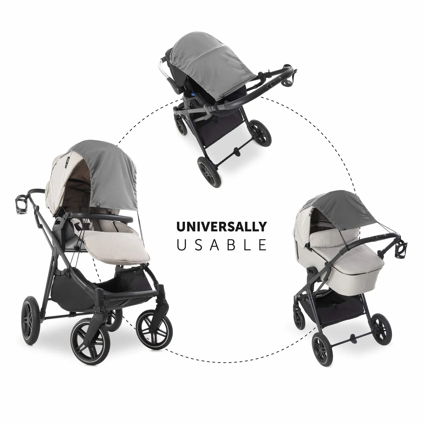 hauck Tendina Parasole per Passeggino, Navicella, Carrozzina e Ovetto Neoanto - con Protezione Solare UPF 50+ - Facile da Fissare, Regolabile e Pieghevole - Grigio