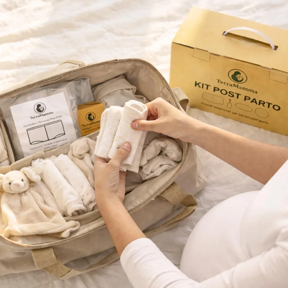 Kit Post Parto TerraMamma – Borsa Ospedale Mamma con Mutandine Monouso, Assorbenti, Coppette Assorbilatte e Bottiglia Perineale | Postpartum Recovery Kit for Mom