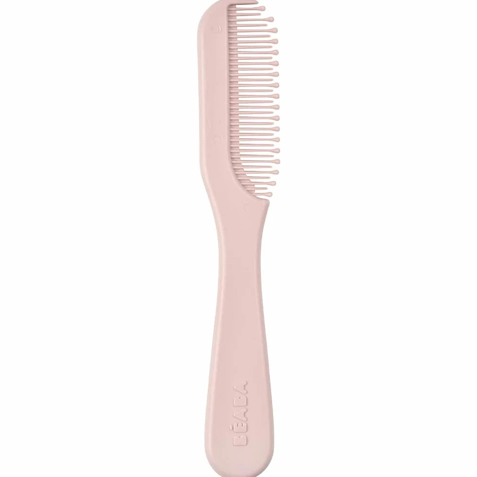 BÉABA Pettine e Spazzola per Capelli di Neonati e Bambini, Spazzola con Scomparto Posteriore per Riporre il Pettine, Rosa