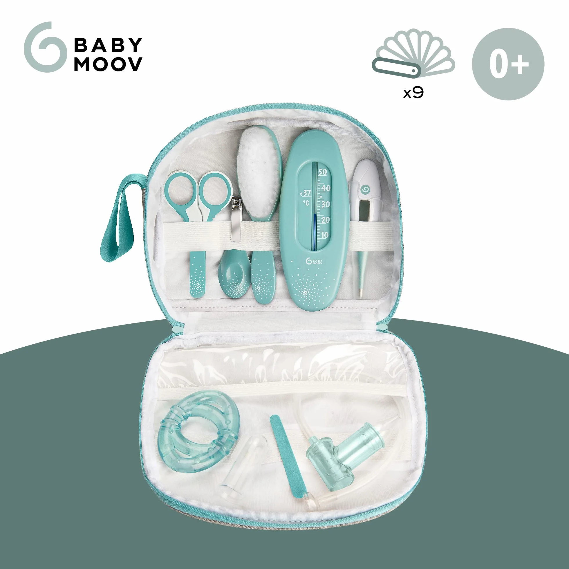 Babymoov A032002 Set per l'Igiene e Cura del Bambino, 9 Accessories, Blu (Aqua)