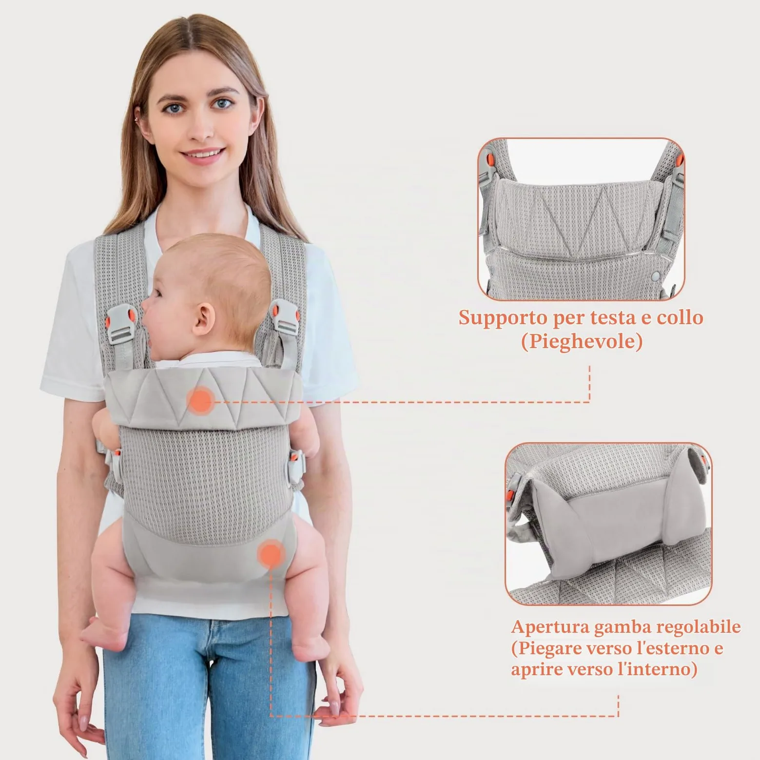 IULONEE Ergonomico Marsupio per Neonati Regolabile Porta Bebè Portabebè per Neonato Baby Carrier Wrap Confortevole Bambini marsupio per Toddler Bebè Neonato Grigio