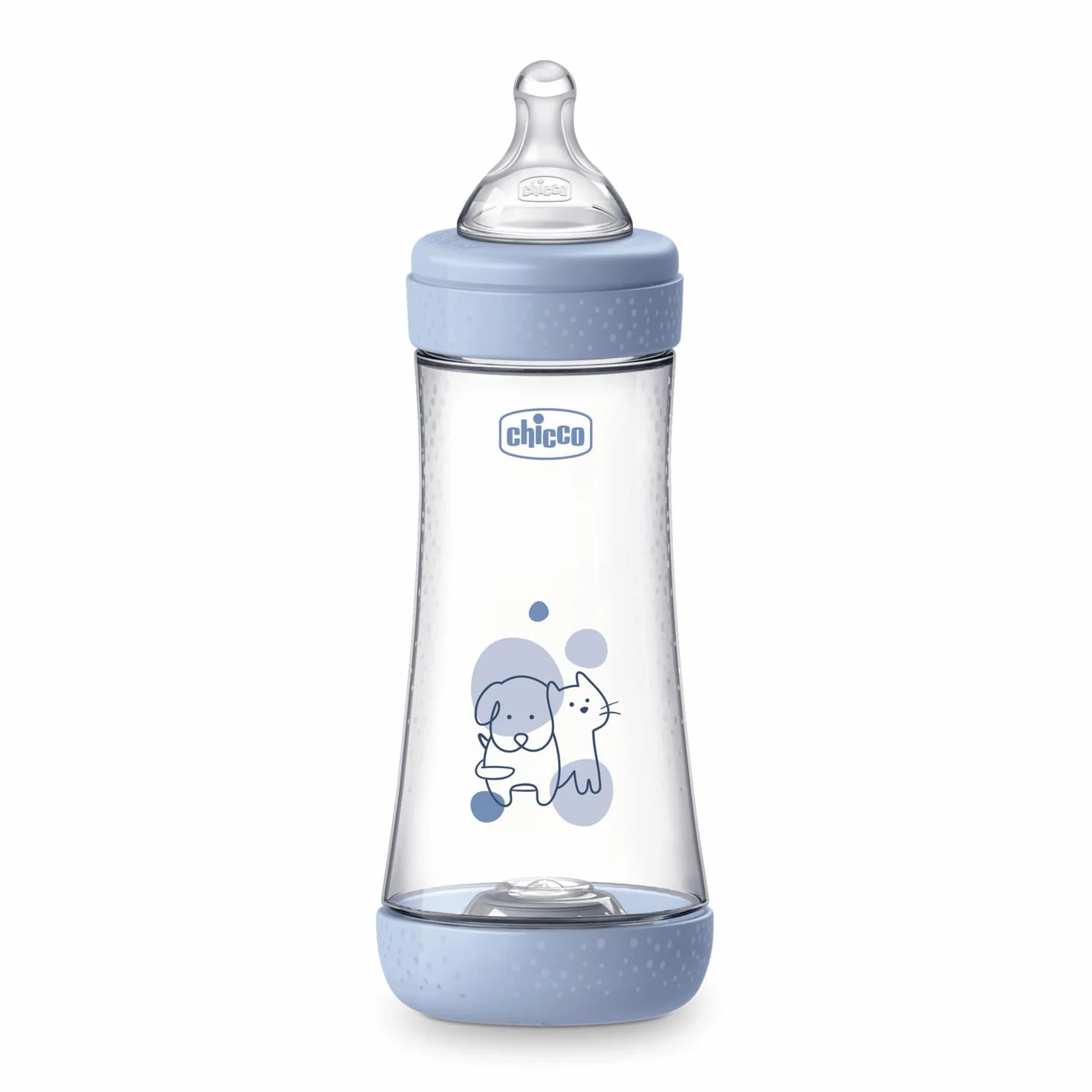 Chicco PERFECT 5 Biberon Anticolica da 300 ml, Biberon Flusso Veloce da 4 Mesi + con Tettarella in Morbido Silicone, Biberon simil seno materno, Biberon anticolica per allattamento misto, Blu
