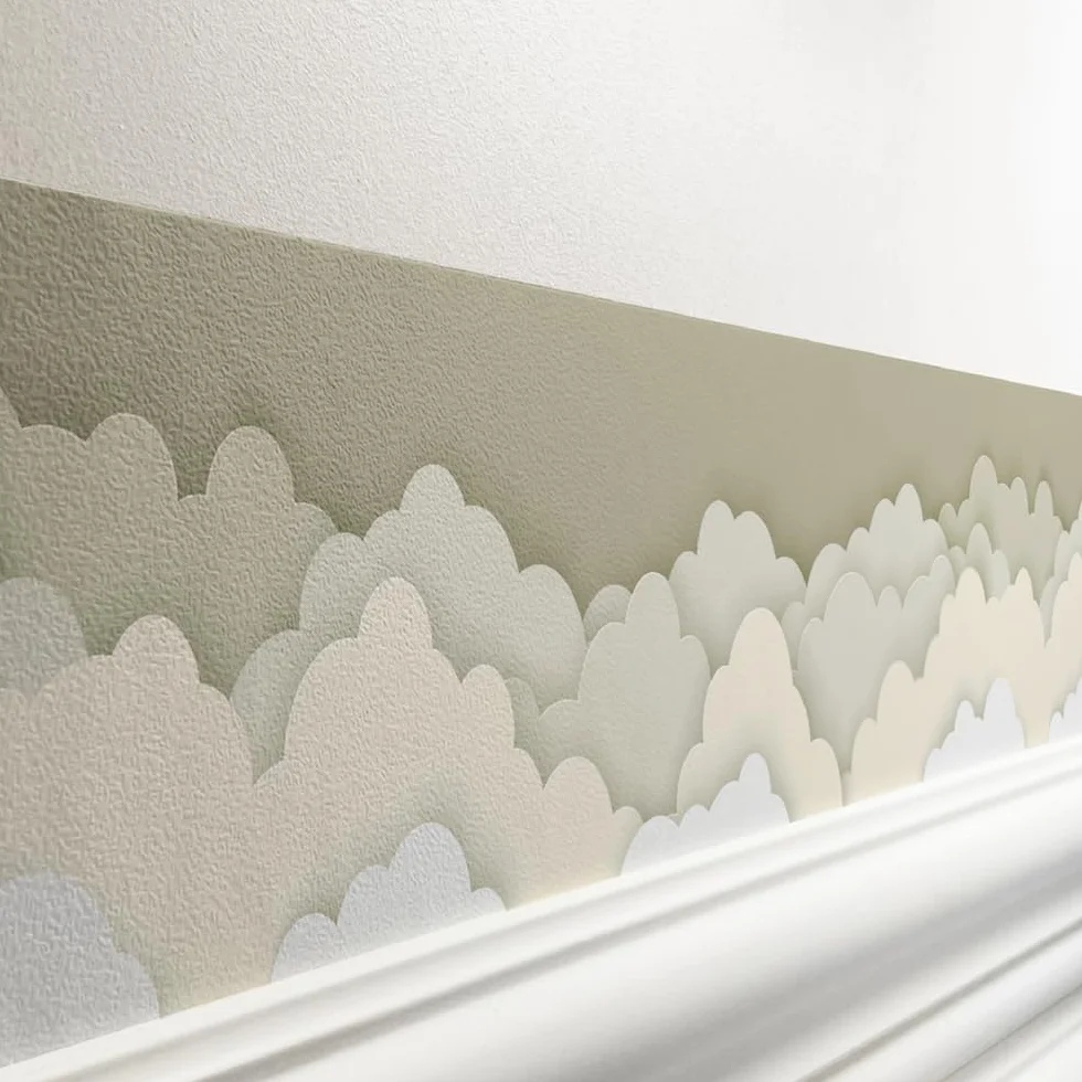 Bordo autoadesivo per cameretta dei bambini con le Nuvole in Cielo beige, 450 x 11,5 cm, decorazione da parete per ragazze e ragazzi