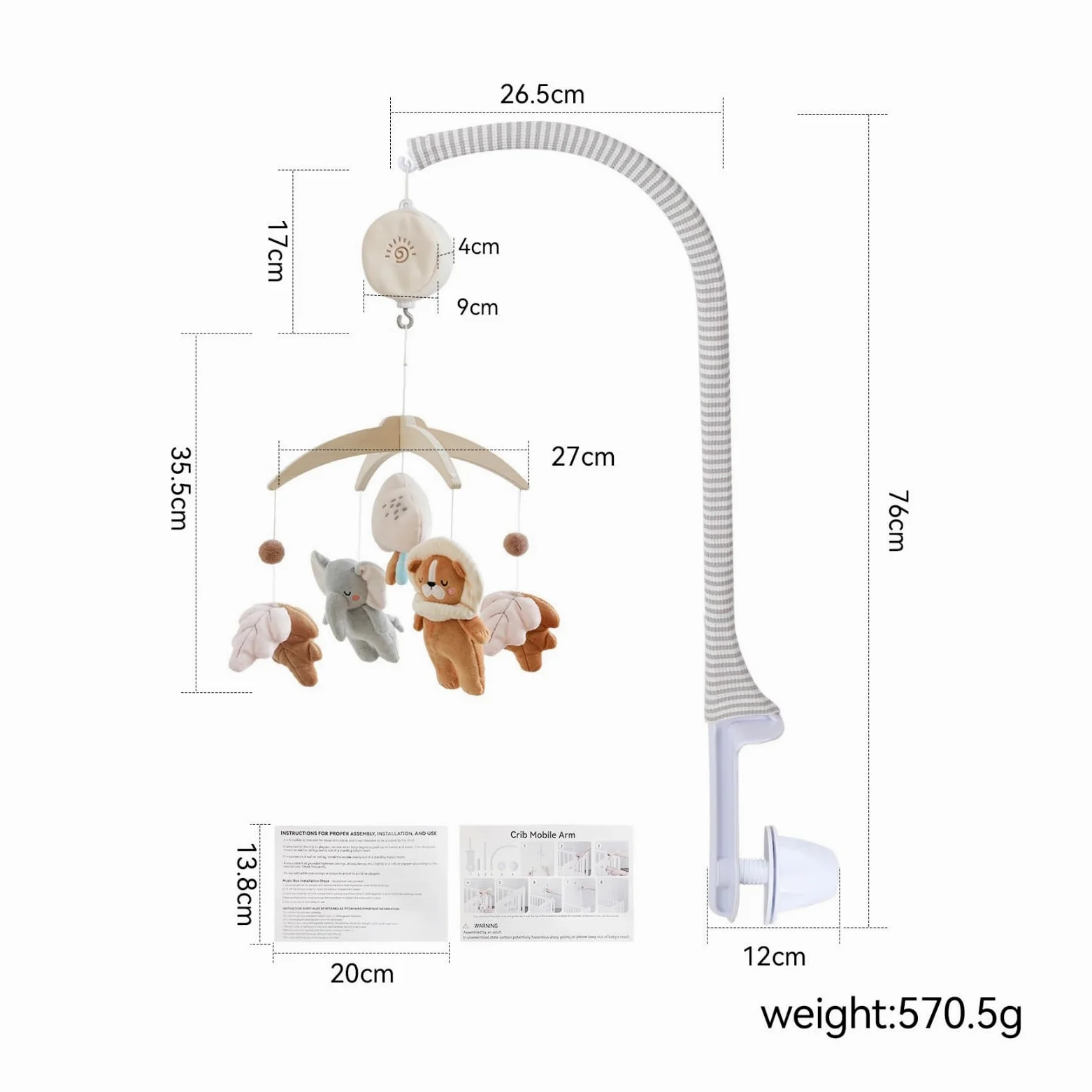 MagiDeal Giostrin Neonato Giostrin Giostrina Lettino Mobile Carillon in Velluto Cristallo Plastica con Braccio Robusto Fissaggio Morsetto, Con Carillon
