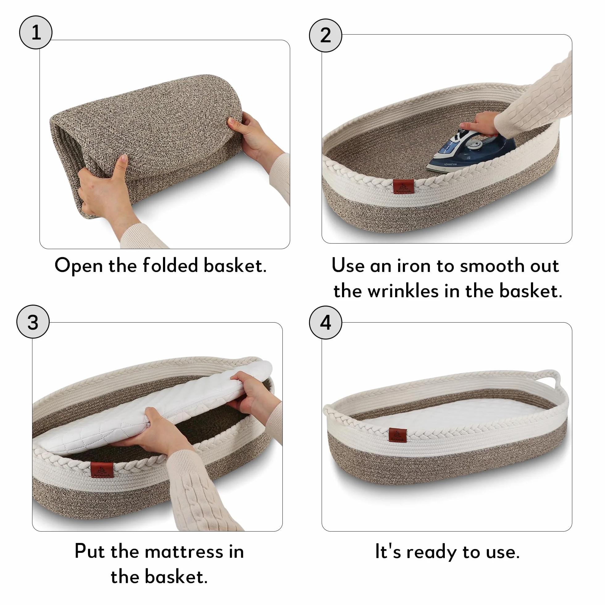 Cesta Fasciatoio per Bambini, Cestino per Neonati Portatile con Materasso Impermeabile, Cestino Fasciatoio con Materasso Impermeabile e Rivestimento Sfoderabile, Moses Cestino (terre)
