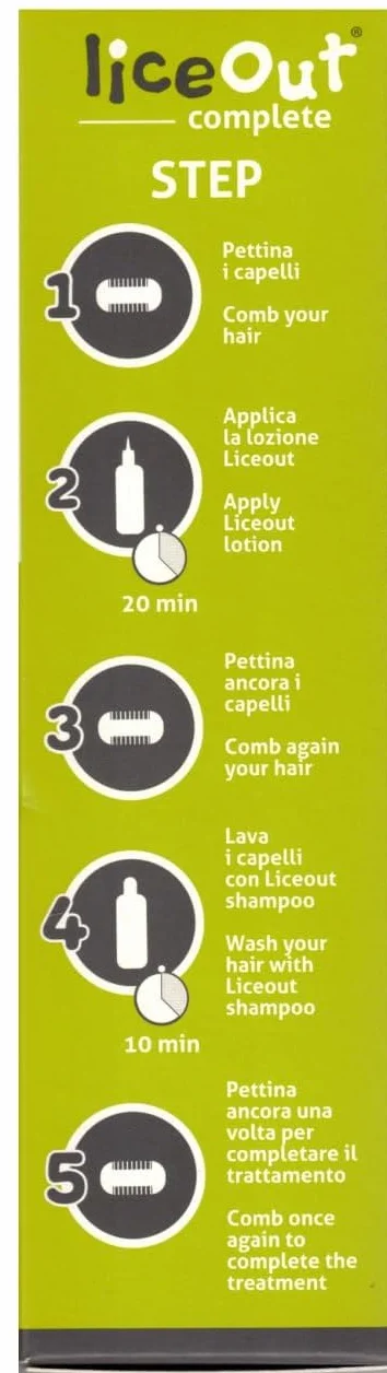LICEOUT Shampoo e Lozione Pidocchi Bambini. 2x125ml+Pettine | Trattamento Naturale e completo contro lendini e uova. Senza pesticidi. Include il pettine speciale per la rimozione
