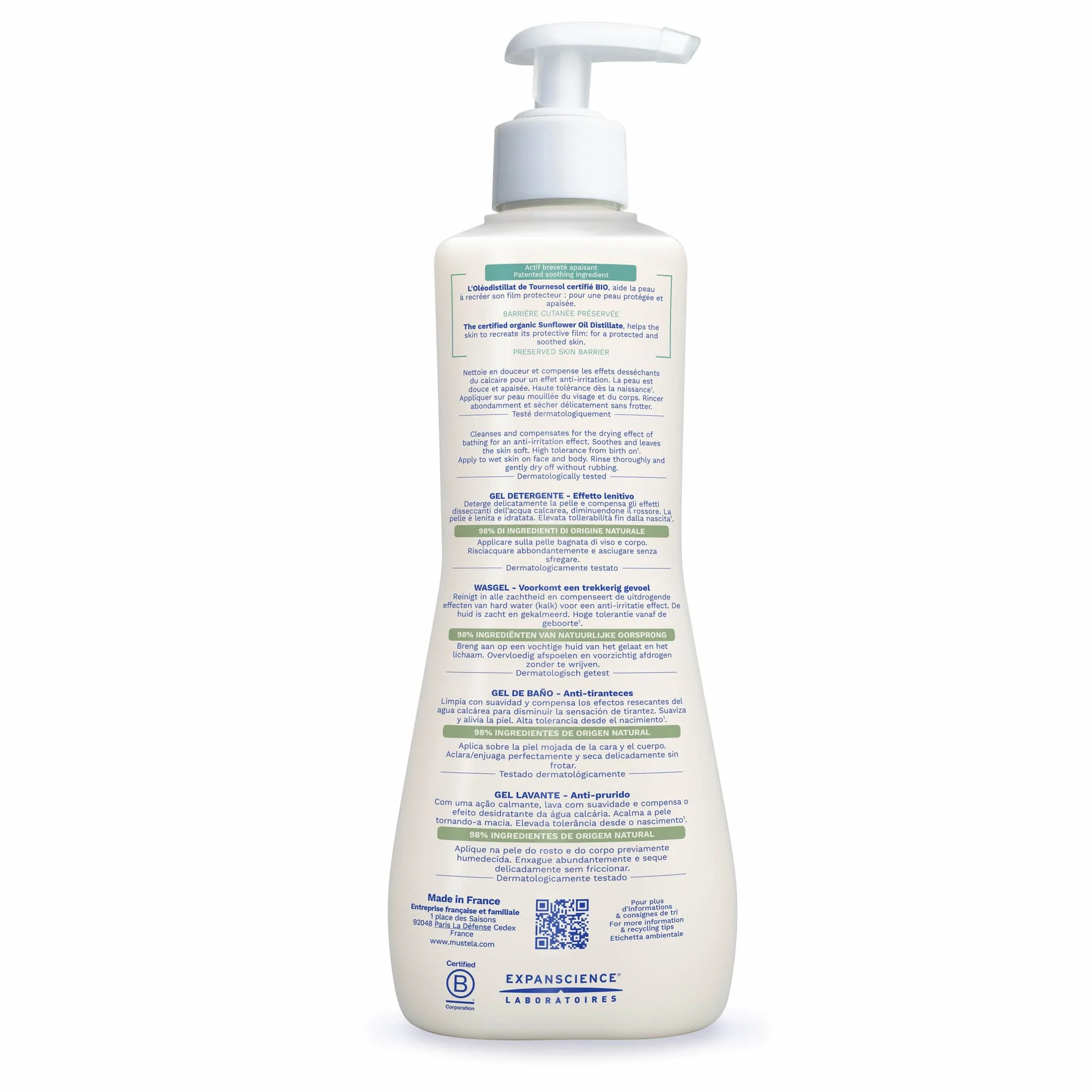 Mustela Stelatopia Gel Detergente per Pelle con Estrema Secchezza o Dermatite Atopica, Corpo e Capelli, Neonati, Bambini, Tutta la Famiglia - Lenisce il Prurito, Senza Profumo (500ml)