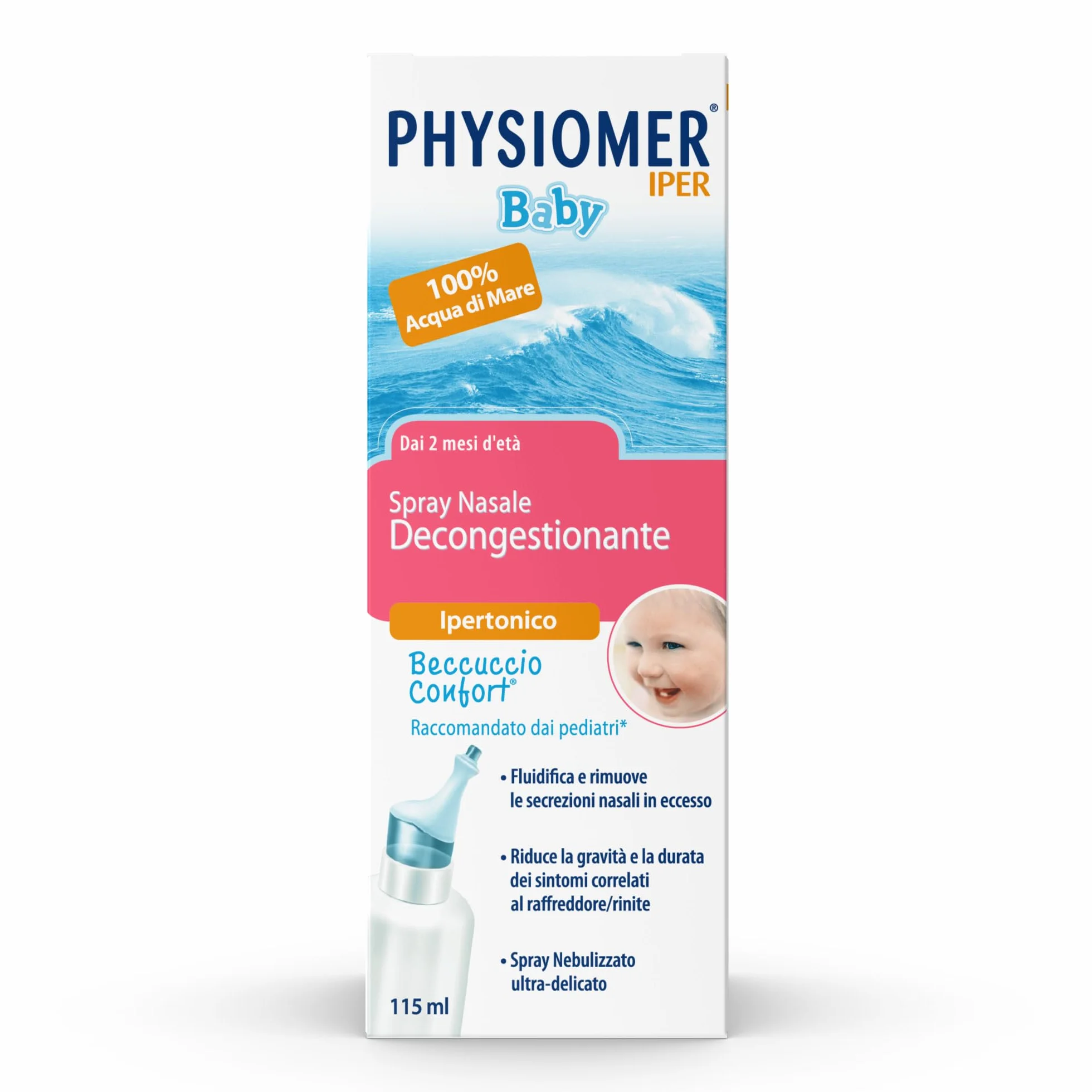 Physiomer® Baby Plus Spray Nasale 115 ml - Congestione Forte - 3in1: Decongestiona │ Allevia │ Ripristina - Acqua di mare pura al 100%│ Elevata concentrazione di Sali │ Dai 2 mesi di età│ Comfort Tip®