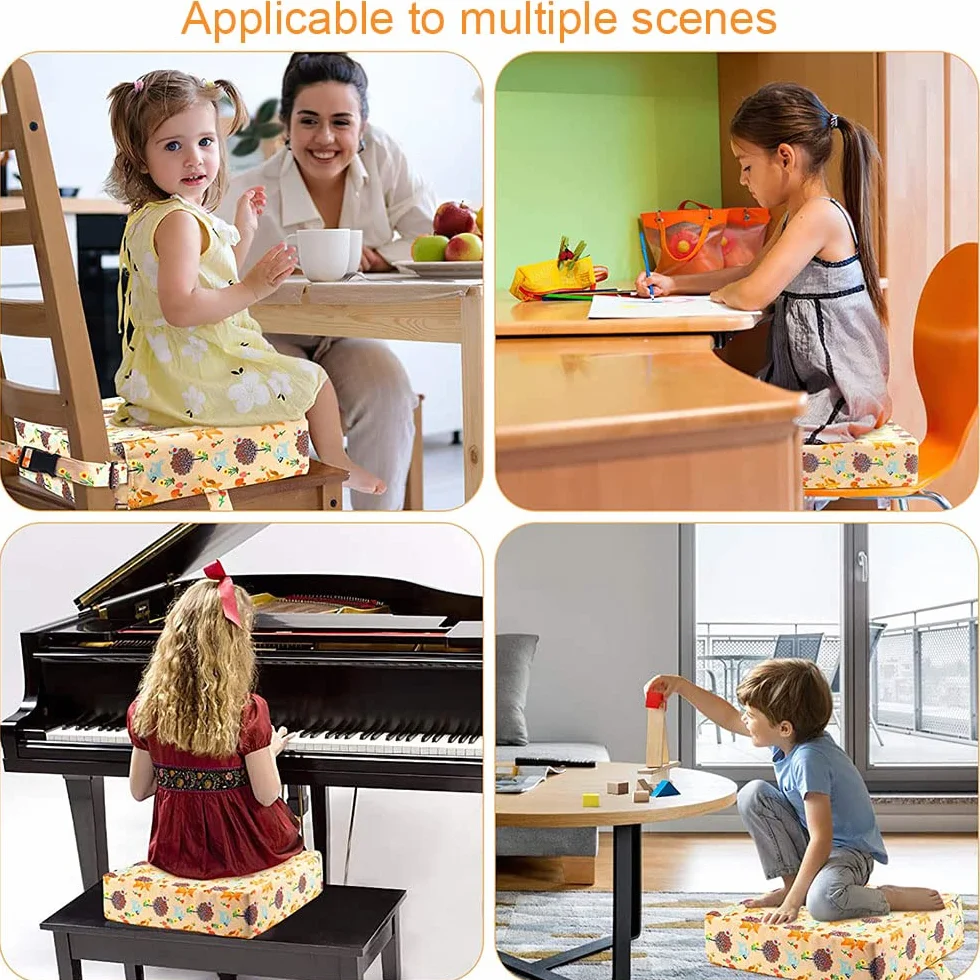 Chickwin Cuscino Rialzo Sedia per Bambini, Kawaii Cuscino Alzasedia per Bambini, Smontabile, Regolabile, Lavabile, con Cinghie per Sedia (Colorato,32x32x8cm)