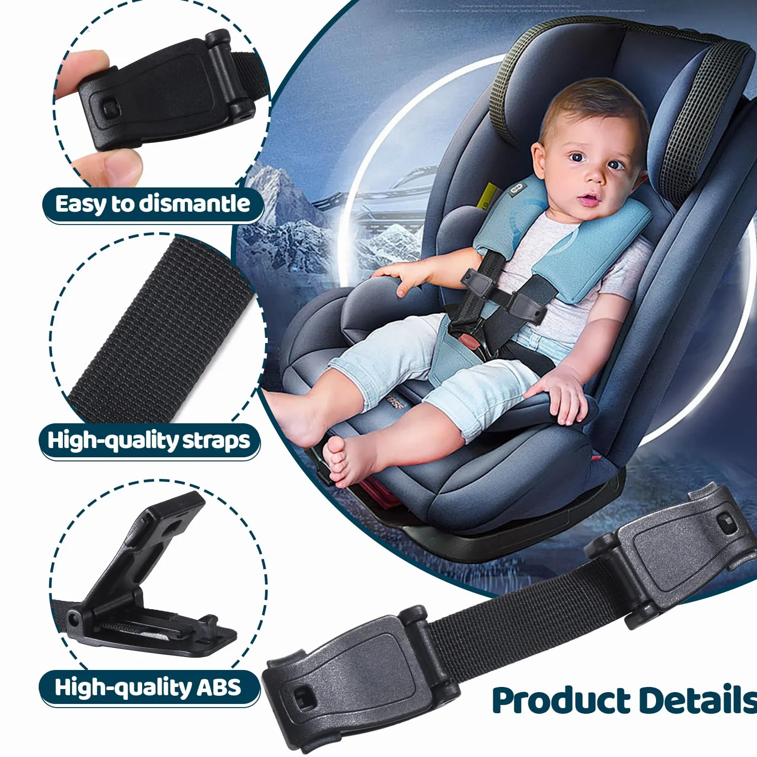 4 Pezzi Fibbia Di Sicurezza Seggiolino Auto, Fibbia Gancio Cintura Seggiolino Auto Bambino, Clip Bambino Cintura Di Sicurezza Auto per Seggiolini e Passeggino (Nero)