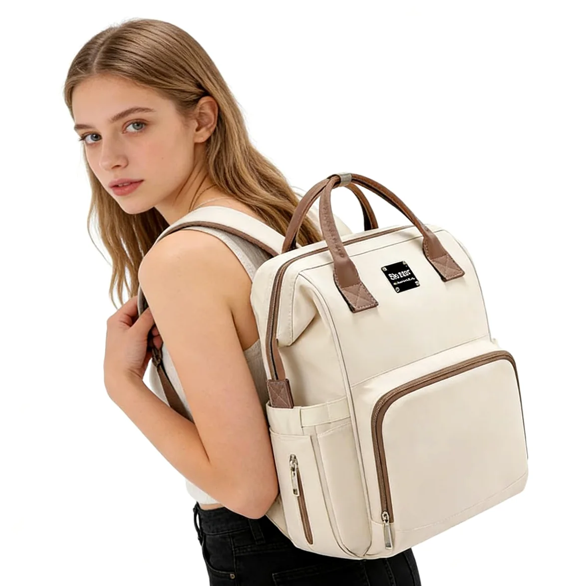 SONARIN Spazioso Leggero Zaino Fasciatoio,Multifunzionale Impermeabile Borsa per Pannolini Zaino Mamma Neonato Borsa Fasciatoio da Viaggio con Tasche Termiche & Ganci per Passeggino(Albicocca)