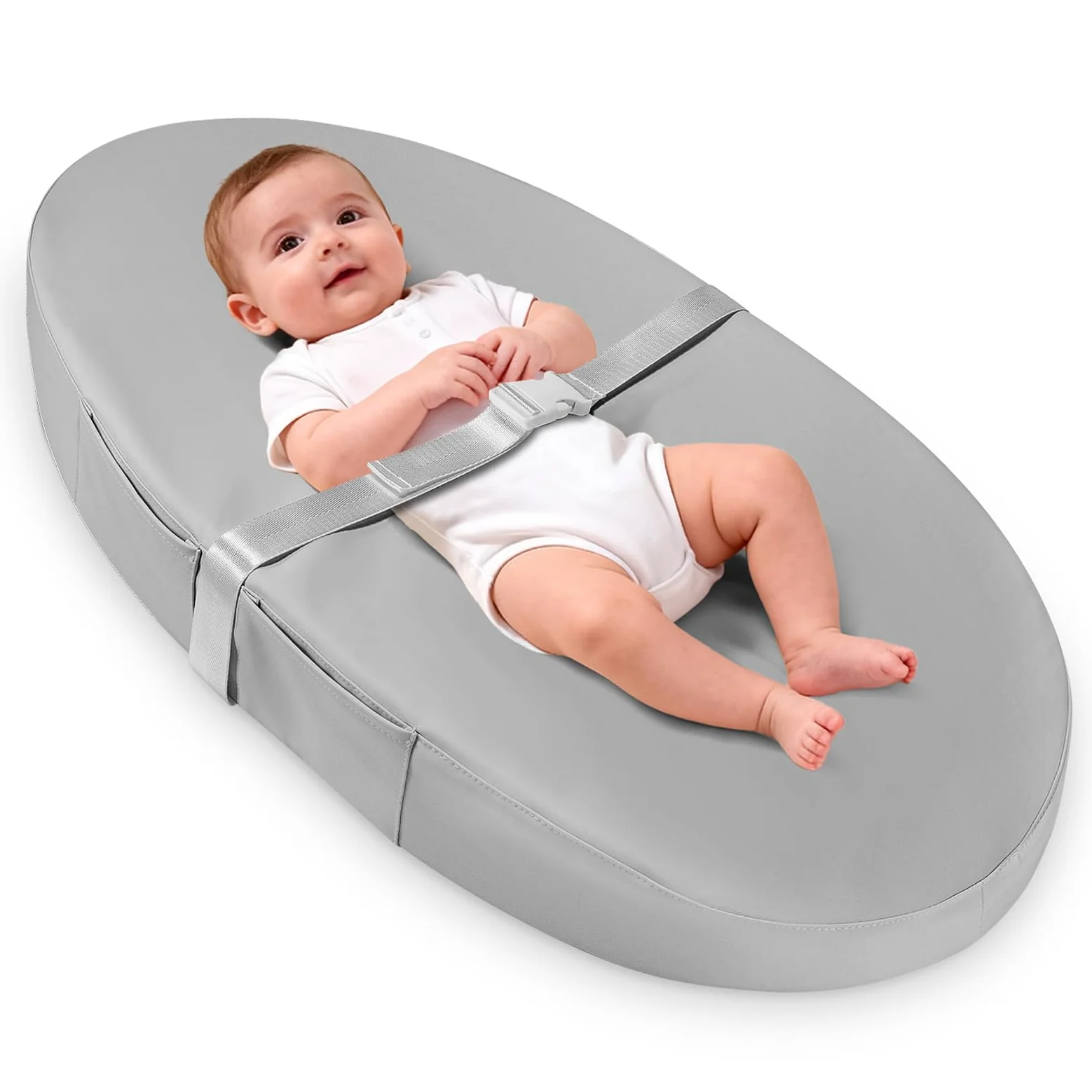 Fasciatoio con copertura in poliuretano lavabile e impermeabile, 80 x 40 x 10 cm, tappetino fasciatoio per comò con cintura di sicurezza anti-rotolamento e antiscivolo, portatile, leggero