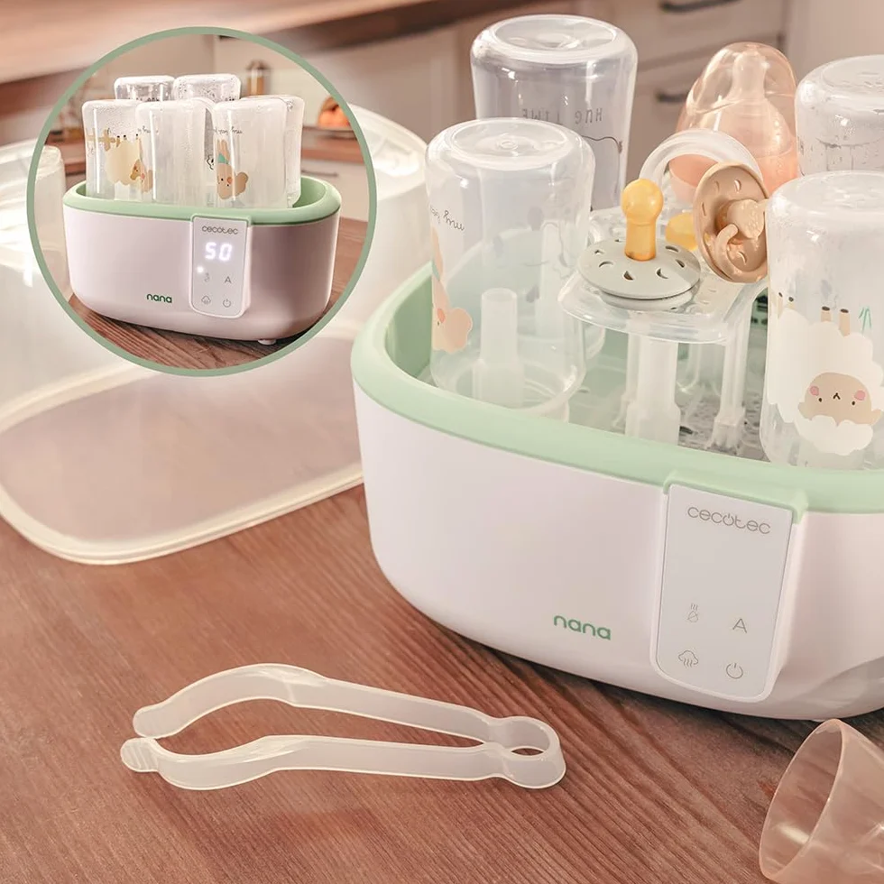 Cecotec Sterilizzatore Elettrico, Sterilizzatore Biberon Nana Babycare Digitalsterilizer. 6 Biberon, con Supporto per Tettarelle, 8min di Sterilizzazione, Senza BPA e sicuro per Acqua, Latte, Alimenti