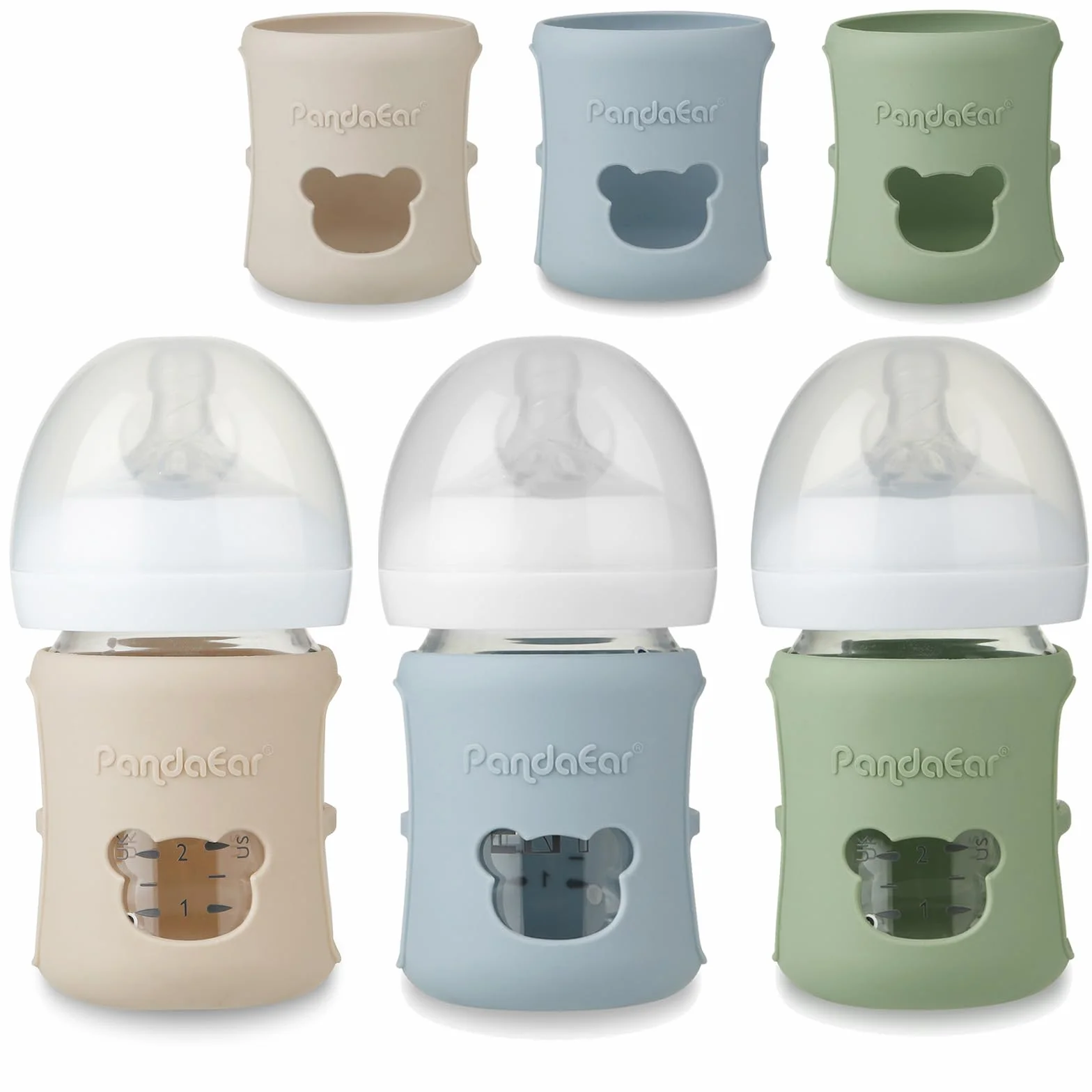 PandaEar Set Da 3 Manicotti In Silicone Per Biberon In Vetro Philips Avent Natural Da 120 ml, Antiurto E Resistenti Al Calore, Senza BPA