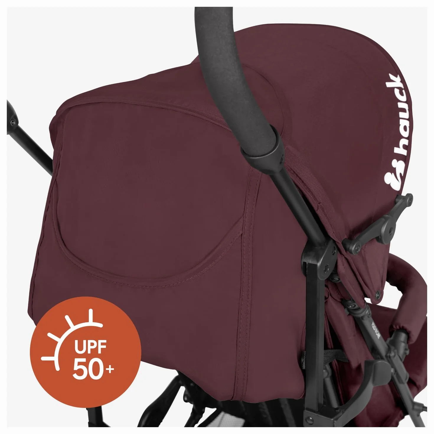 hauck Fold N Care, Blackberry - Passeggino a Ombrello per Bambini da 6 Mesi fino a 22 kg, Pieghevole e Leggero (7,6 kg), Schienale Reclinabile, Cappottina UPF 50+, Cesto XL, Ruote EVA Piroettanti