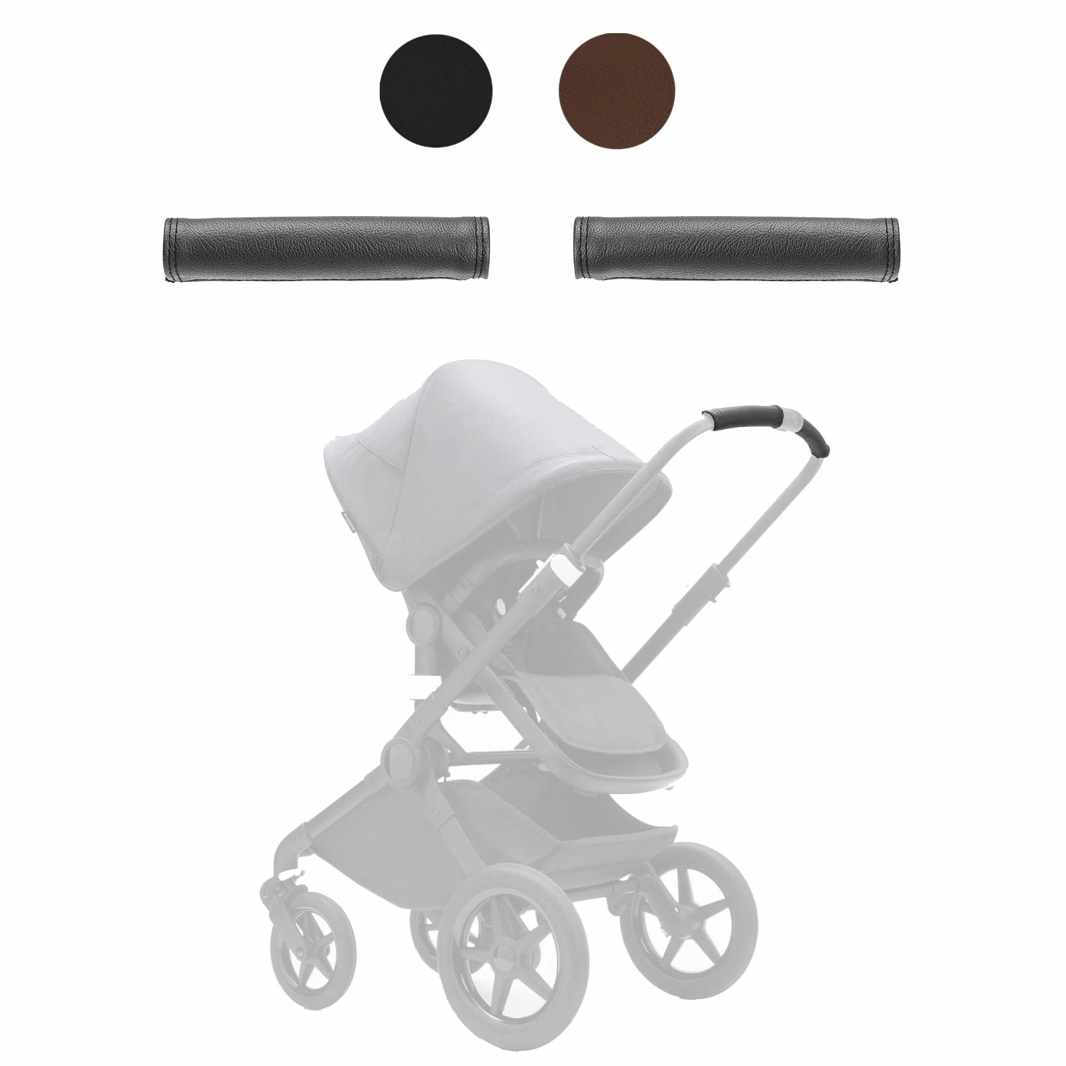Coprimanubrio compatibile con Bugaboo Fox 1,2,3 e Dragonfly. Realizzato a mano in ecopelle di prima qualità. Resistente al sole, all'usura e allo sbiadimento. Colore nero.