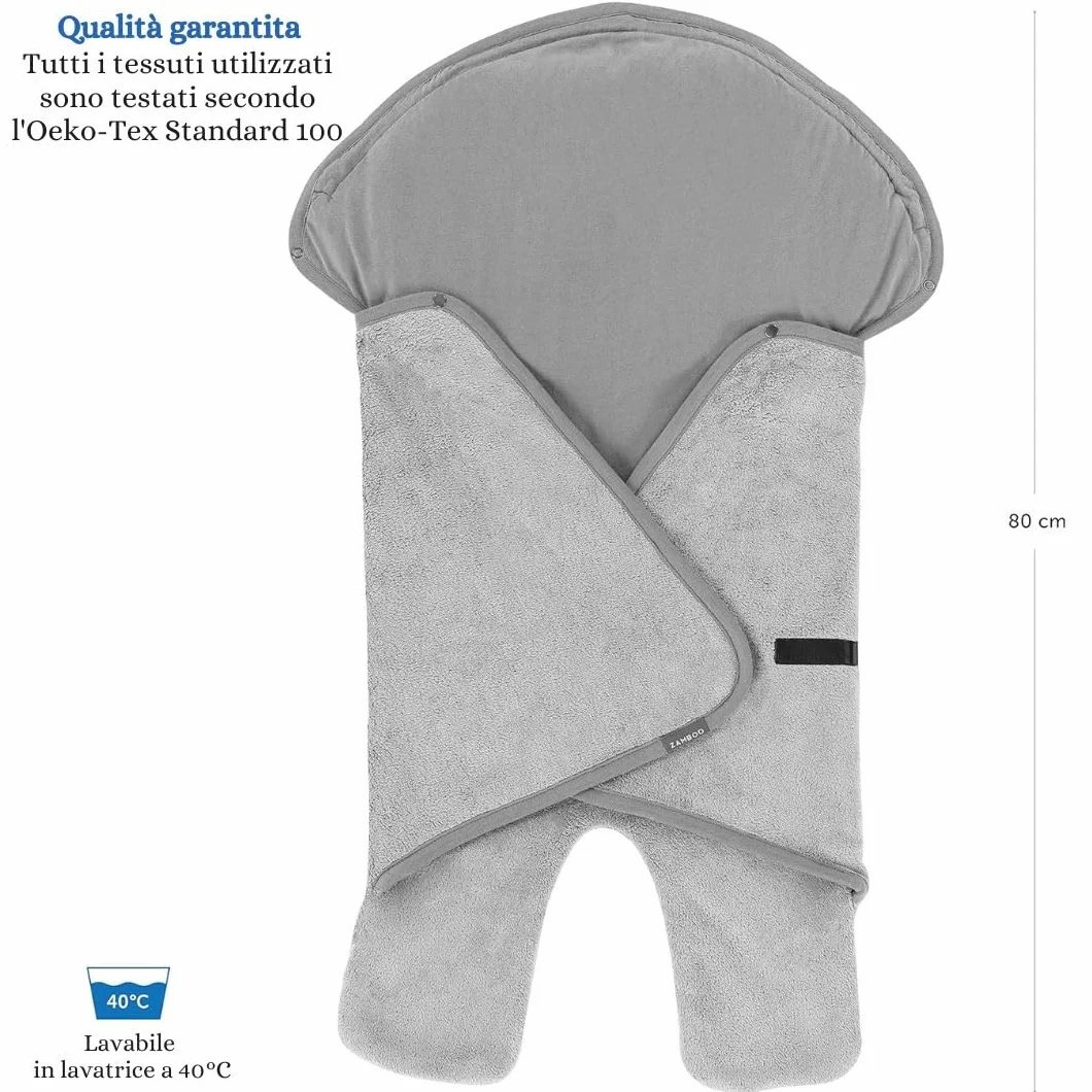 Zamboo Copertina Neonato Invernale con Piedini - Coperta Ovetto Neonato per Seggiolino Auto e Passeggino - Con Borsa - Grigio