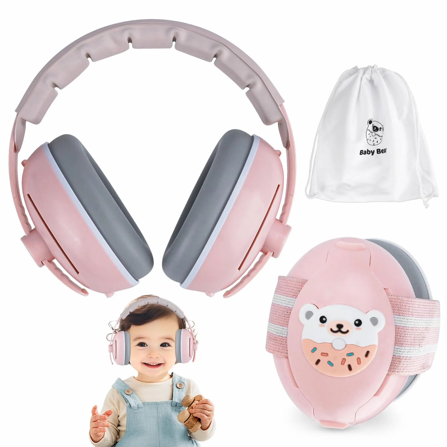 Cuffie Neonato Antirumore, 2 in 1 Cuffie Antirumore Bambini, Protettori Acustici per Neonati, Regolabili Cuffie Antirumores Neonato Ideale per il Sonno, Viaggi, Feste