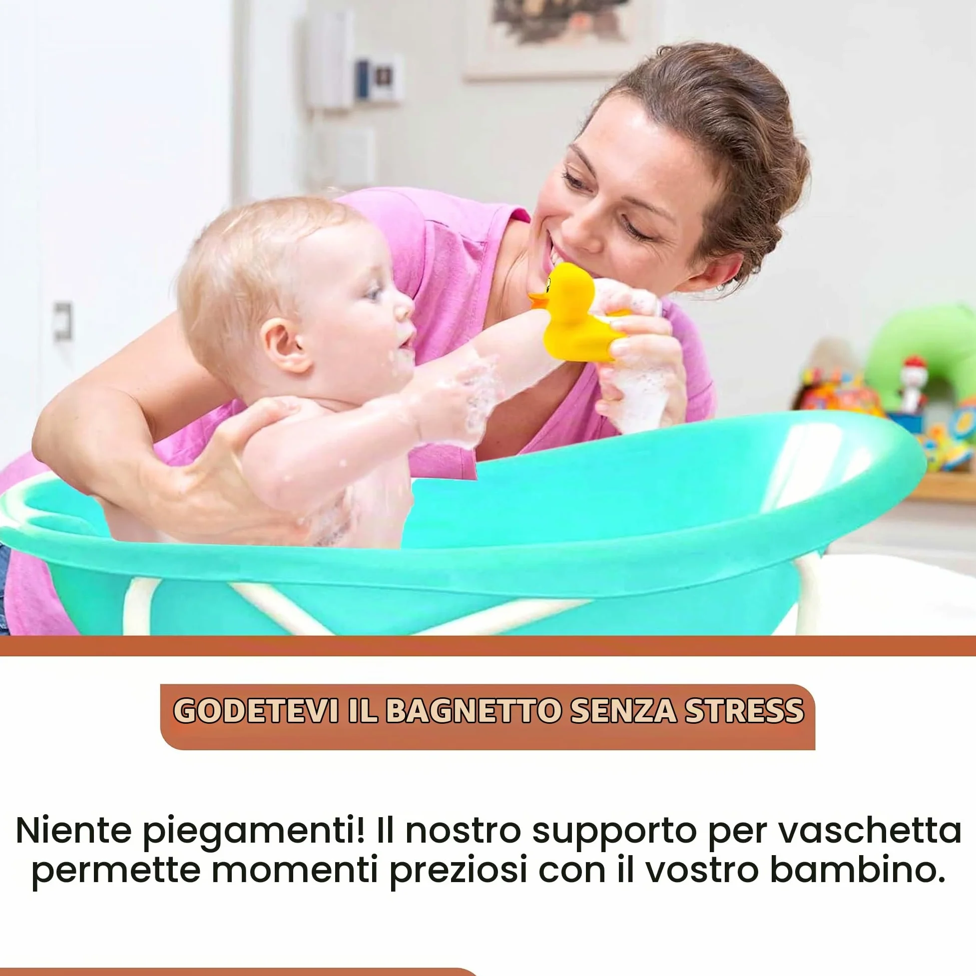 Supporto Vasca Bagnetto Bebè Universale 84-100 cm | Porta Vaschetta Neonato in Plastica Resistente | Supporto Ergonomico e Stabile per Bagnetto Quotidiano