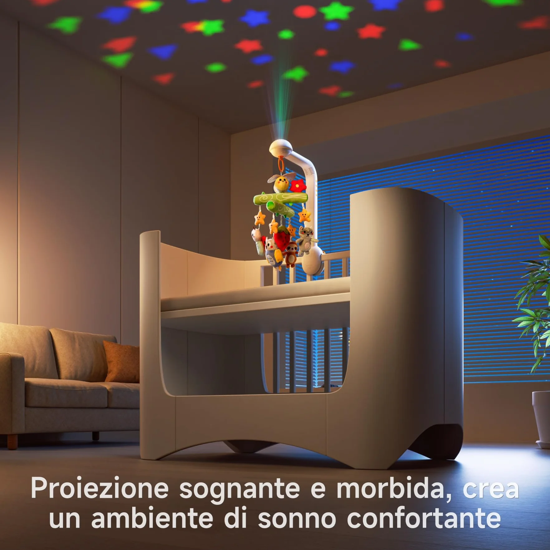 TUMAMA KIDS Giostrina Culla Neonato con Musica e Proiettore di luci, Carillon Culla per Neonati 0 3 6 9 Mesi, Sonaglio Giochi Neonato Telecomandato Giocattolo Sensoriale per Neonati Regalo