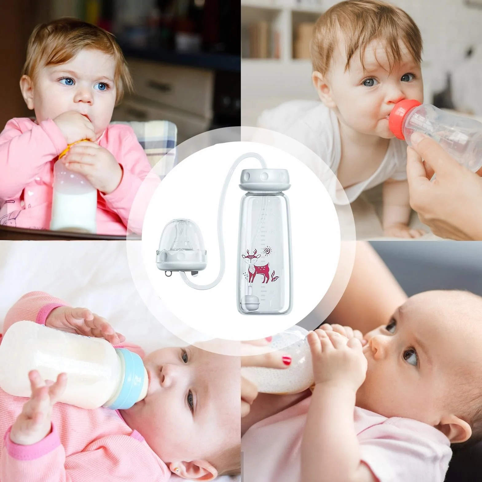 Biberon Anticolica 3 In 1 A Mani Libere, Biberon In Silicone A Prova Di Perdite Da 240 Ml Con Tettarella Regolabile E Cannuccia, Biberons Portatile A Prova Di Perdite Per Casa, Hotel, Viaggi