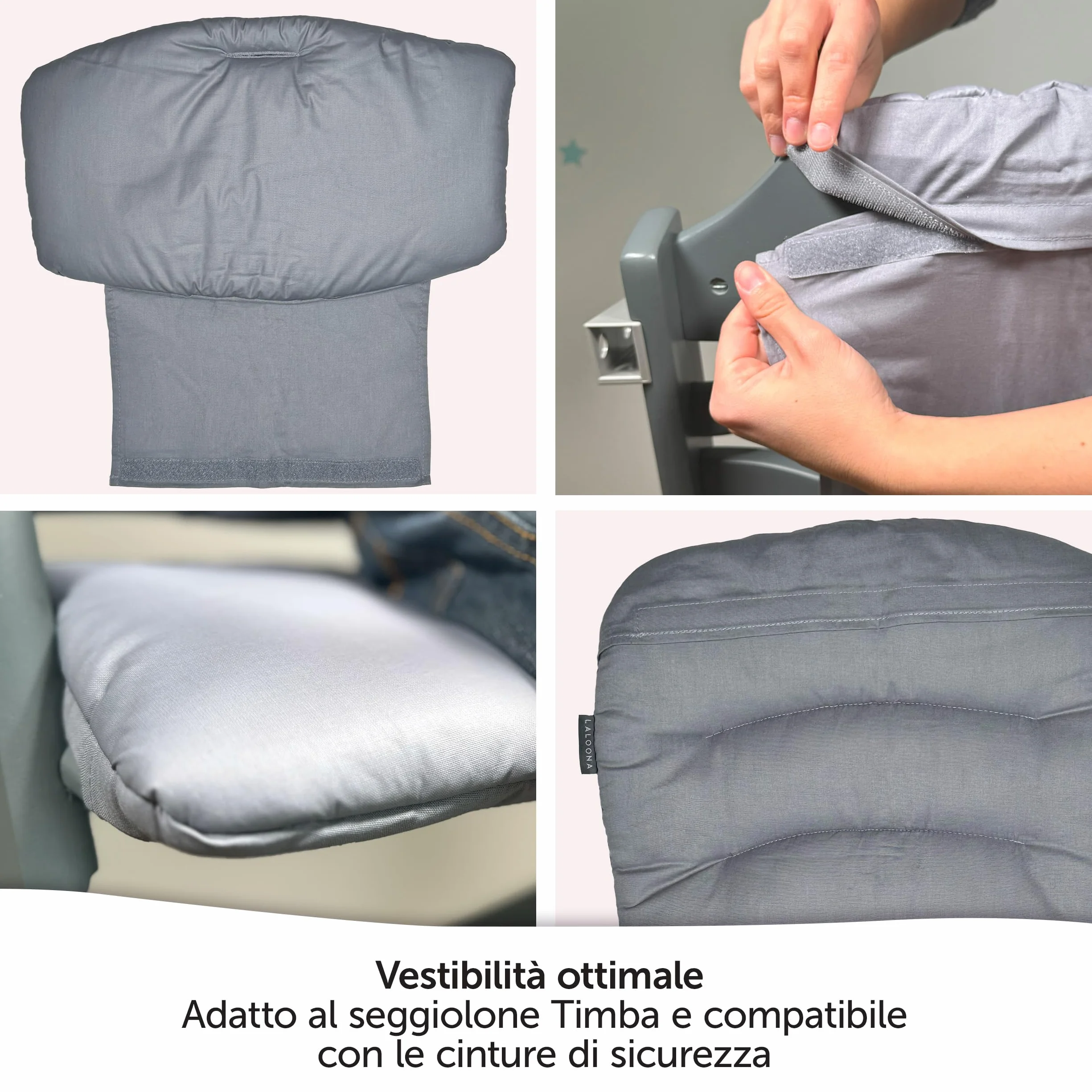 LaLoona Cuscino Seduta Seggiolone Pappa Per Safety 1st/Bebeconfort Timba - Cuscino Seggiolone Pappa Bimbo 2 Pezzi, OEKO-TEX Standard 100, Lavabile in Lavatrice - Grigio