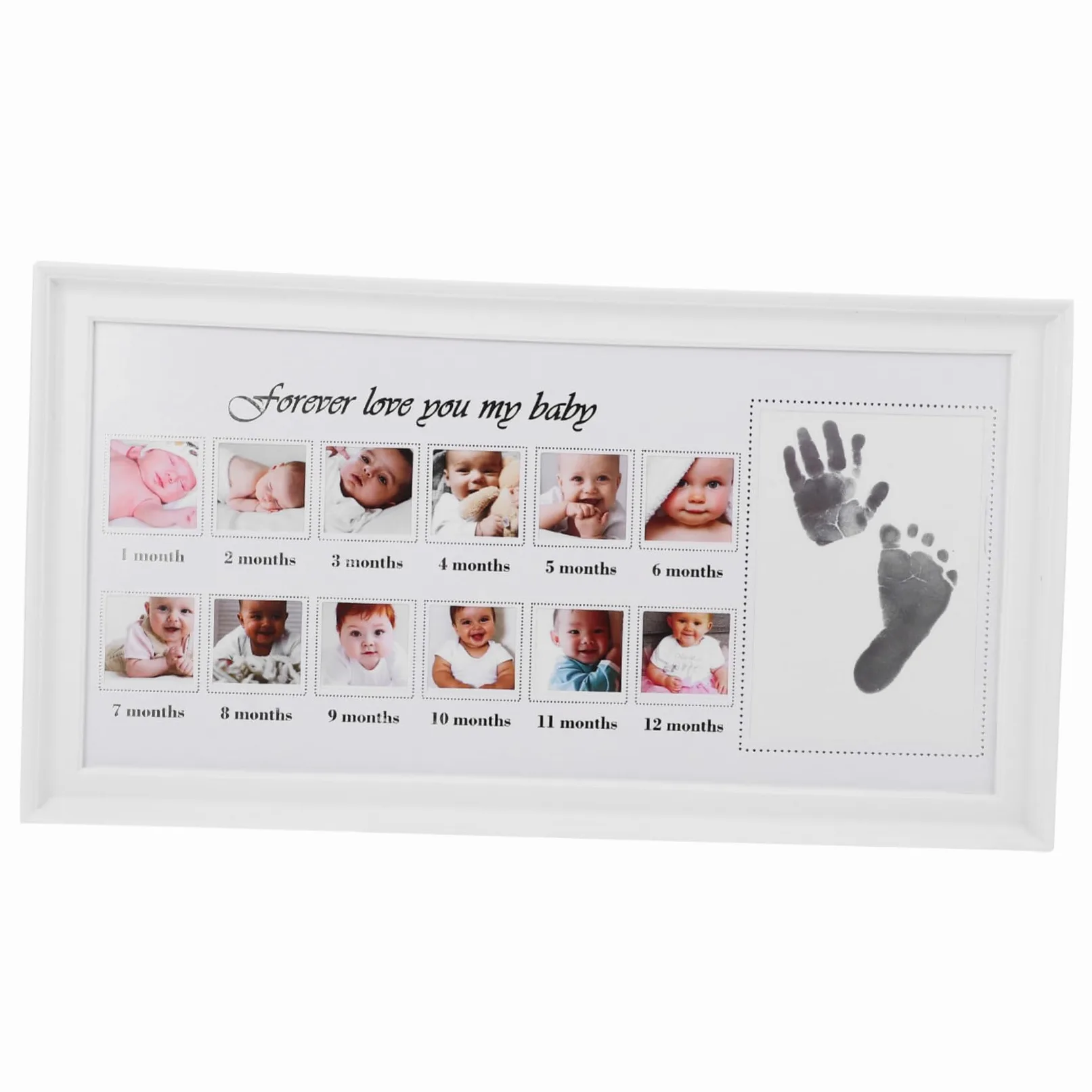 Portafoto Impronte Mani e Piedi Neonata 12 Mesi Bianco | Pp e Pvc, Esposizione da Tavolo, Regalo per Genitori di Neonati, Stile Semplice ed Elegante