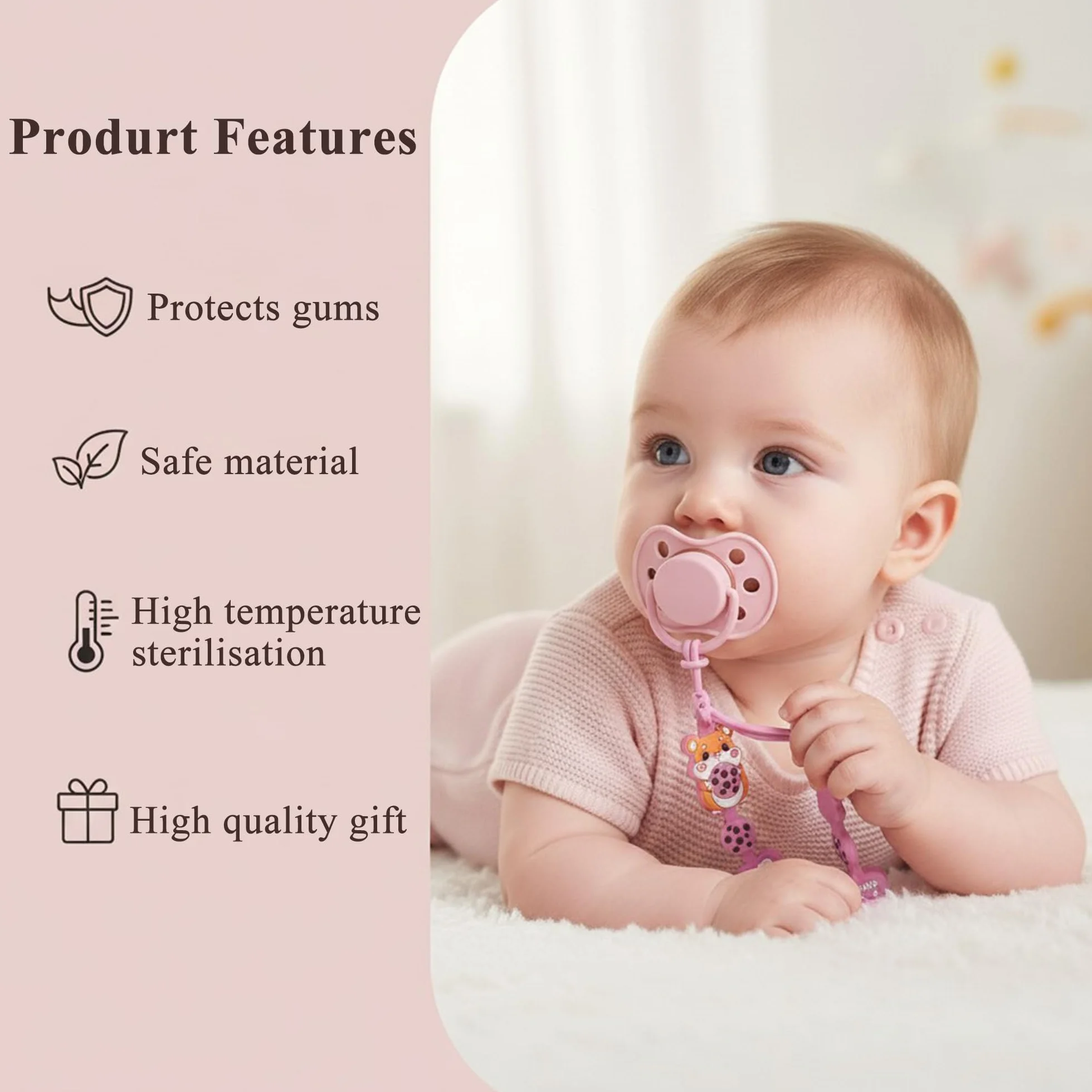 Catenella portaciuccio in silicone, 2 in 1 e design monoblocco, per neonati e ragazzi, senza BPA, confezione da 3 pezzi