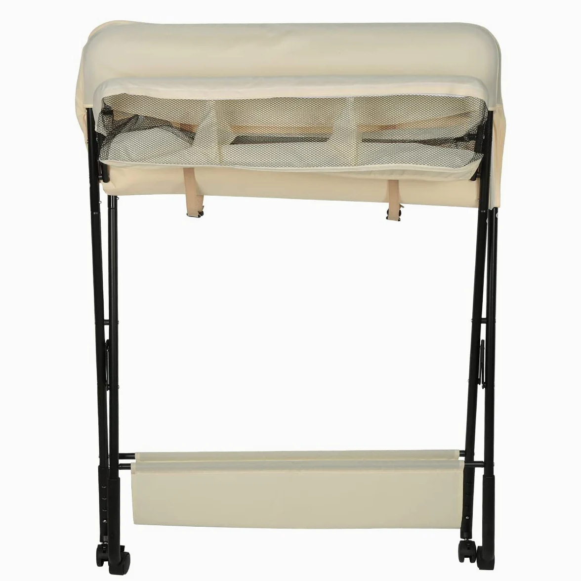 Fasciatoio pieghevole, cassettiera pieghevole per neonato, fasciatoio con ripiani di stoccaggio, ripostiglio+chiusura di sicurezza, motivo giraffa. Beige