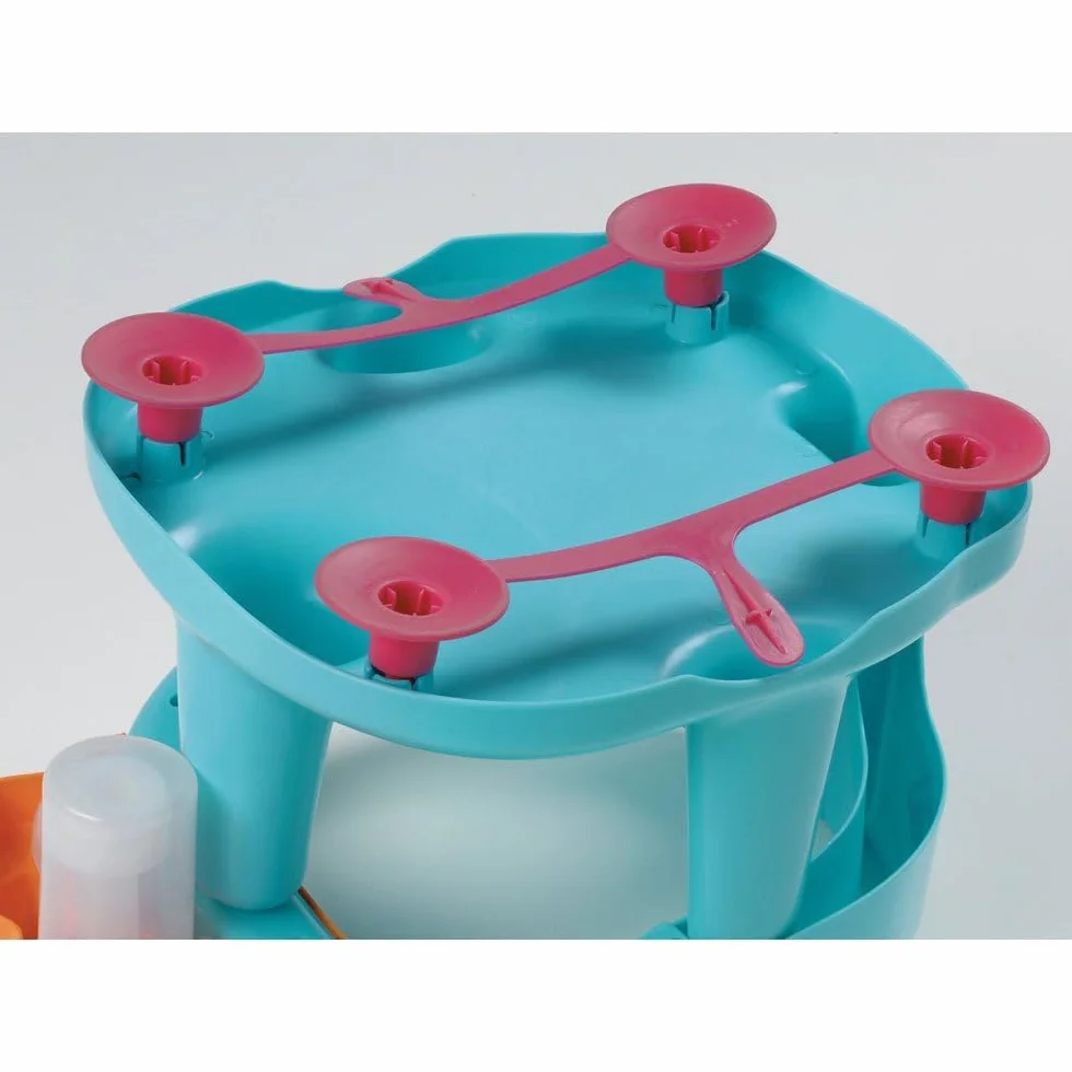 Foppapedretti Seggiolino Da Bagno Tuffetto ,30x38.5x24.5 cm, per Bambini fino a 13 Kg, Dotato di davanzalino con giochini e pompetta spruzza acqua, Bracciolo di protezione, Arancio Azzurro