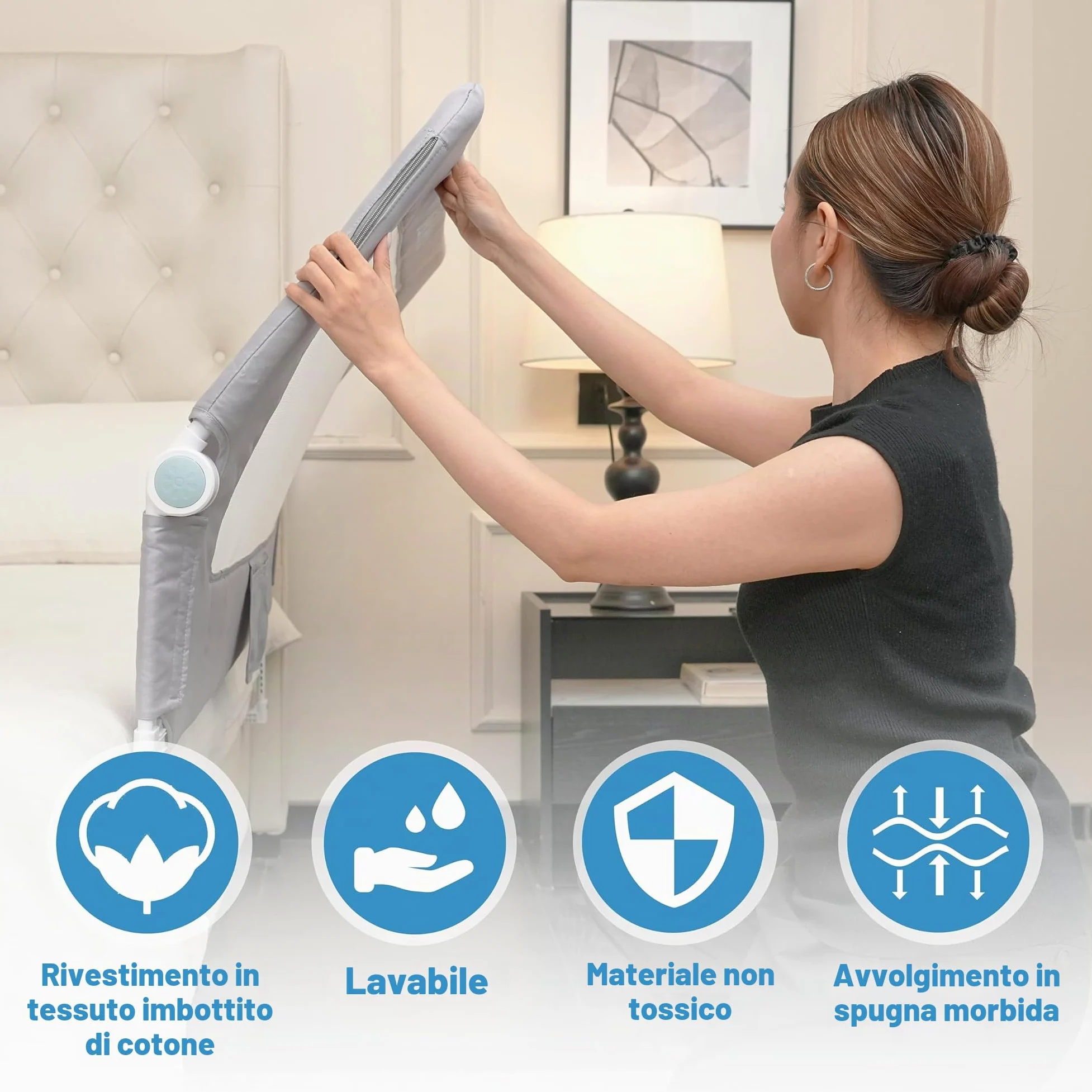 Sponda per letto per bambini, pieghevole, 32in / 85 cm di altezza, regolabile, protezione di sicurezza per bambini, universale, per letti doppi/matrimoniali/king/queen size.