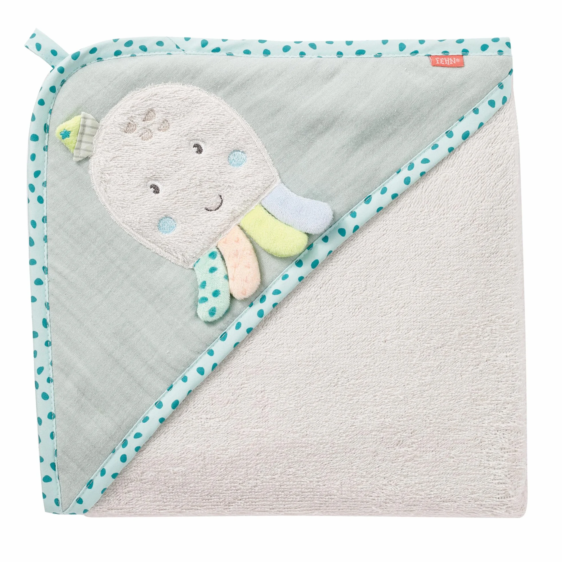 Fehn Asciugamano con cappuccio polpo – poncho da bagno in spugna con cappuccio e simpatico motivo lama – assorbente e morbido – per neonati e bambini a partire da 0 mesi