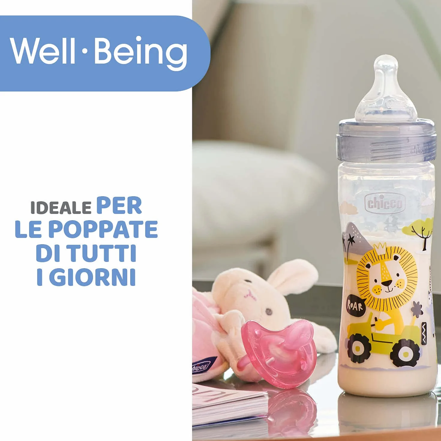 Chicco Benessere Biberon Flusso Medio in Plastica con Tettarella in Silicone, 250 ml, 120 g