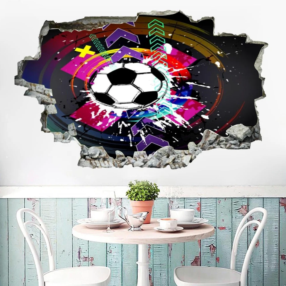 Decalcomanie Da Muro 3D Smashed Art Decor Calcio Tatuaggi Da Parete Wall Stickers Arte Astratta Per Ragazze Bambini Adesivo Murale Regalo Per La Casa 120x80cm