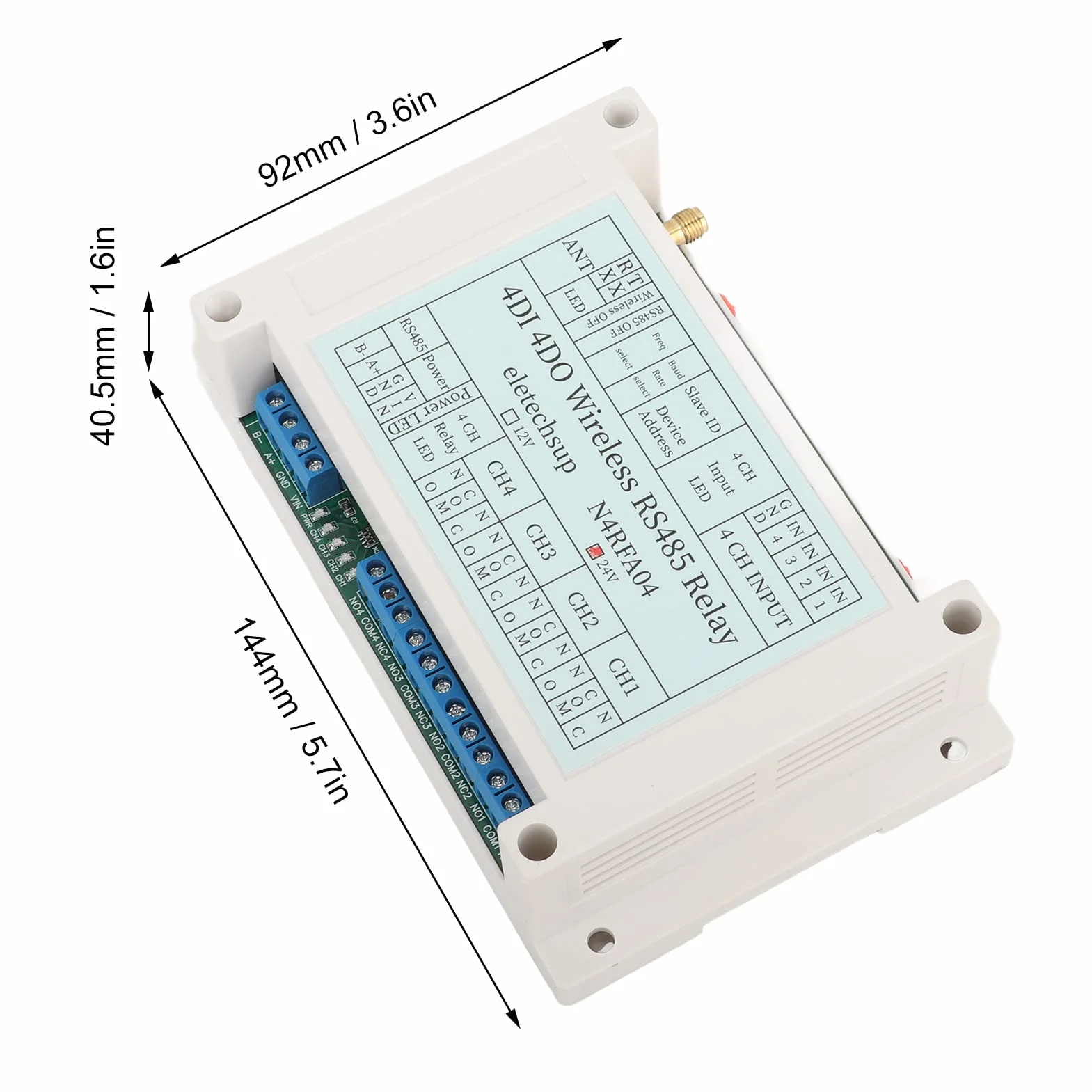 Modulo Relè Wireless con 4 Ingressi/uscite, Ricevitore Trasmettitore RS485,Inclusa - Controlla Facilmente I Tuoi Dispositivi da Remoto(24 V)