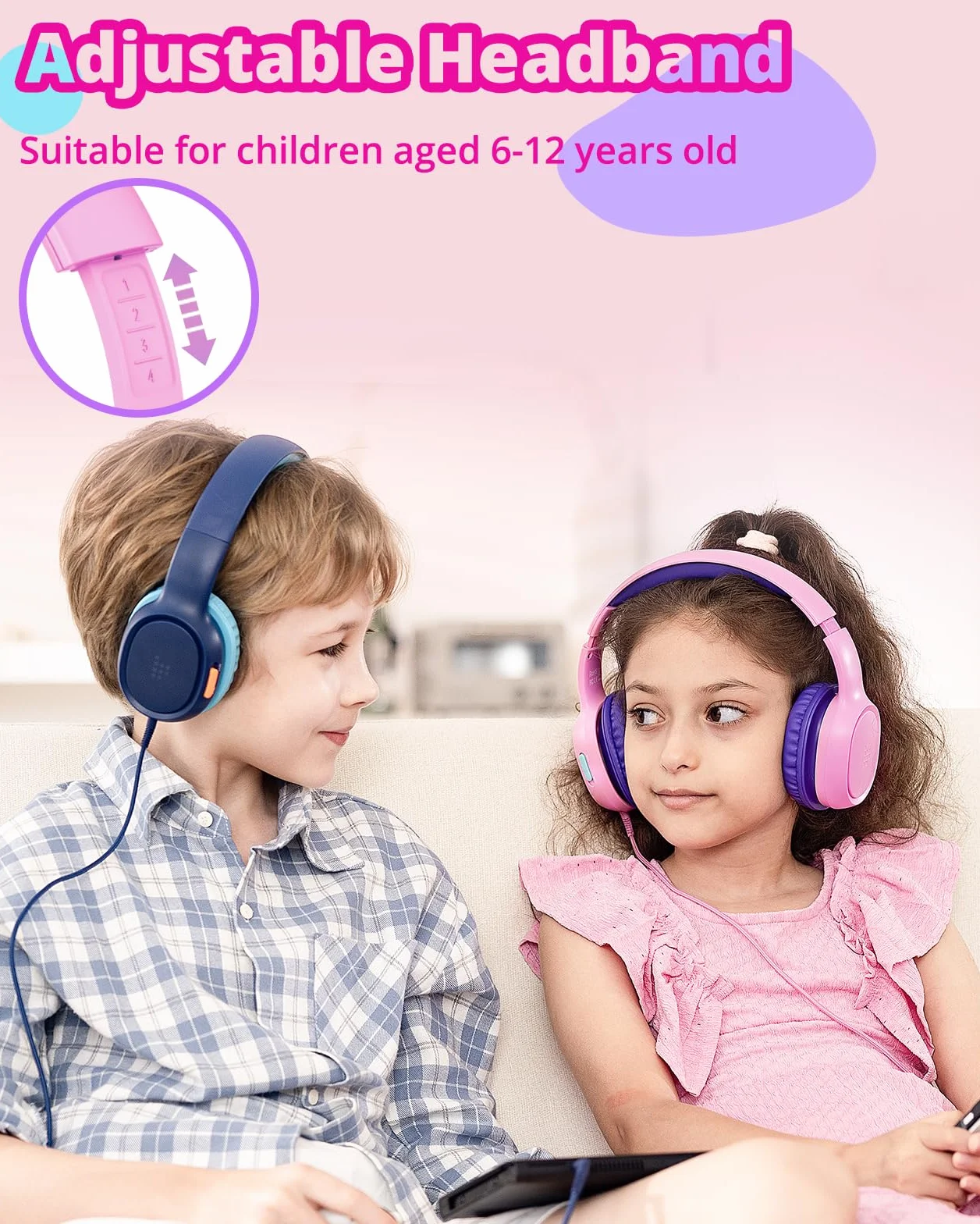 Tronsmart Cuffie Sovraurali Pieghevoli per Bambini, Volume Sicuro 85/93 dB, Suono Chiaro e Morbido, Jack da 3,5 mm per Bambini con Cavo, per Apprendimento e Intrattenimento