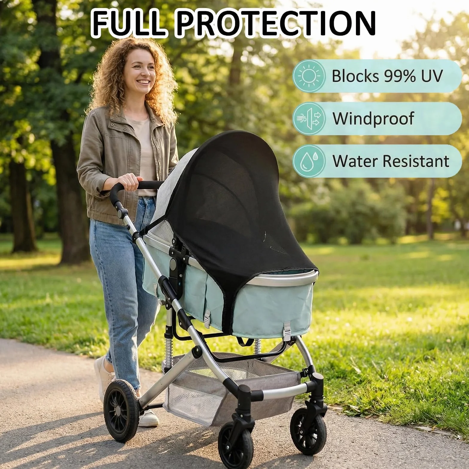 JSTHHTT Capottina per Passeggino con Protezione Solare, Parasole Carrozzina Universale Regolabile con Protezione UV 50, Parasole Elastico, Traspirante, Colore Nero