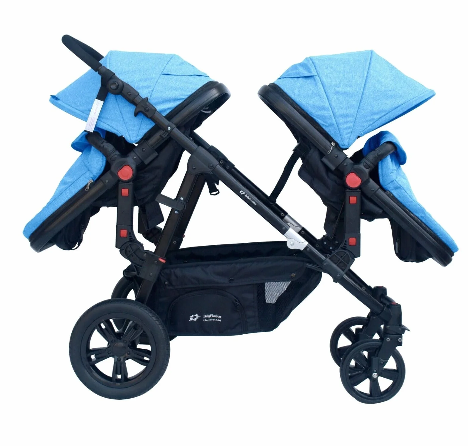 PASSEGGINO DOPPIO/GEMELLARE 2in1 NERO E BLU PER DUE BAMBINI FRATELLI STROLLER
