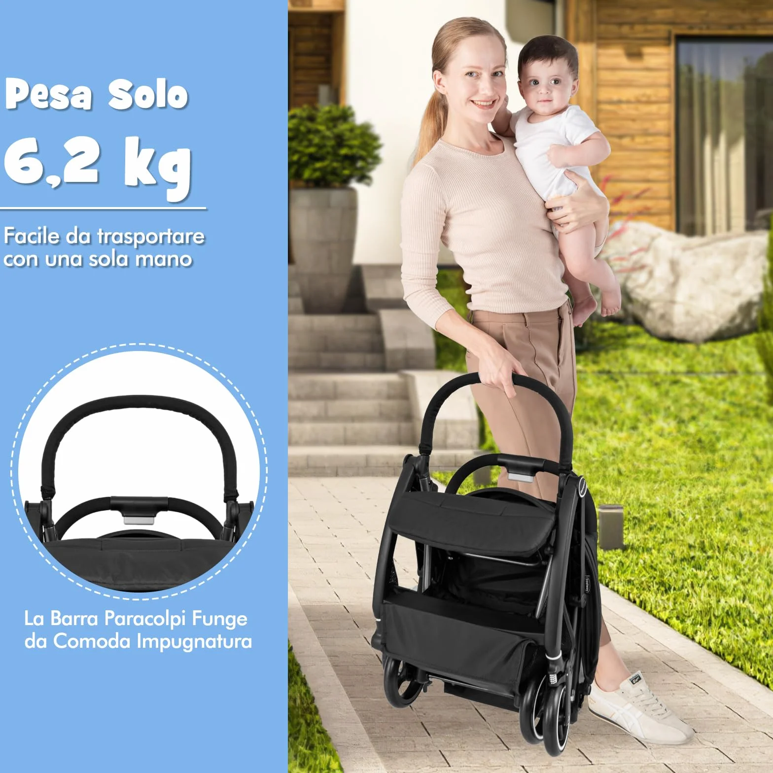 COSTWAY Passeggino Leggero per Bambini, Passeggino Pieghevole con Schienale Regolabile, Tettuccio, Cintura di Sicurezza a 5 Punti, Cestello Portaoggetti, per Bambini 0-36 Mesi (Nero)