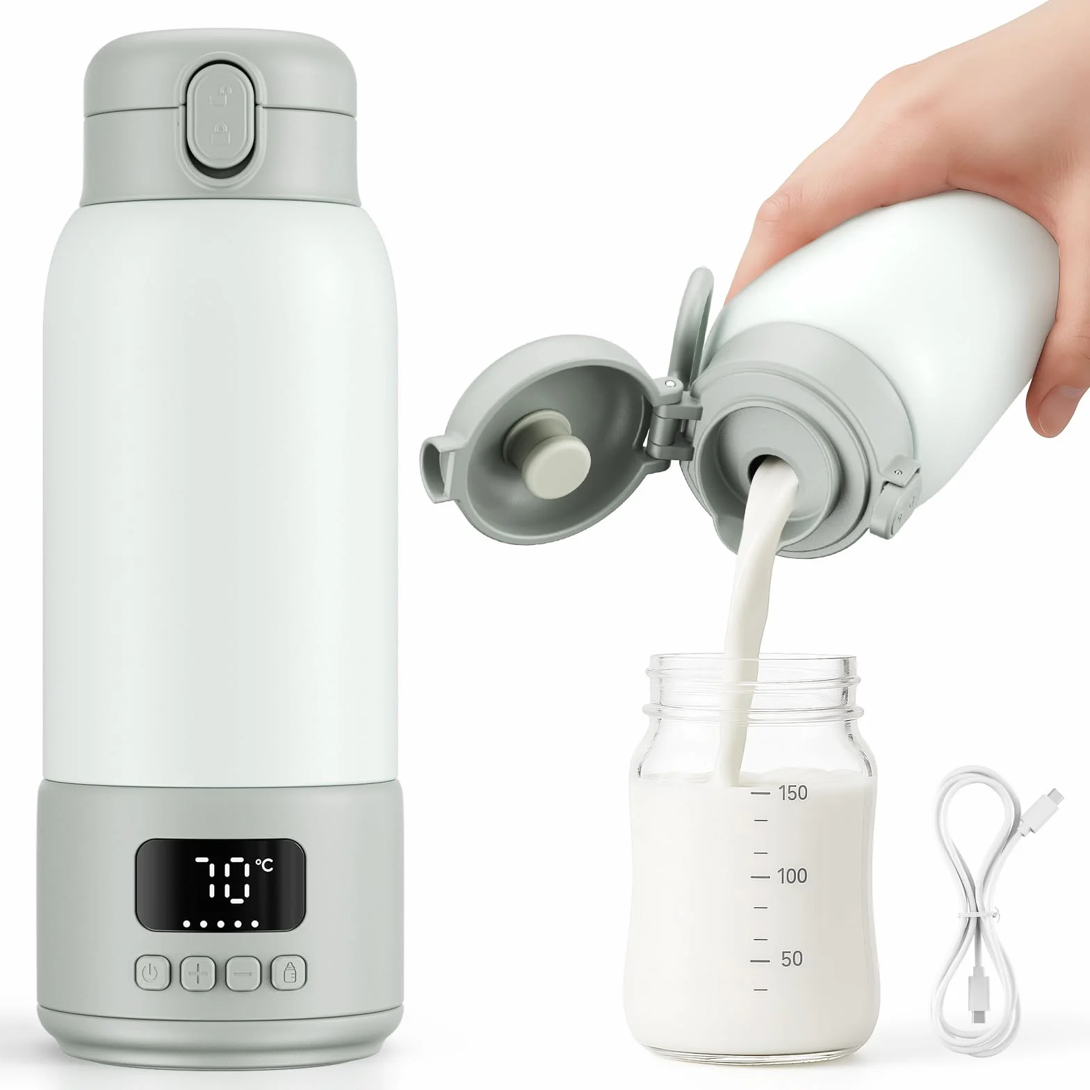 Scaldabiberon Portatile 100W – Riscaldatore Inox Isolato Sottovuoto, Accensione 80 Sec, 500ml, Batteria 16000mAh, 37-70°C Regolabile, 3 Modi Latte, Anti-Perdita – Viaggio e Casa