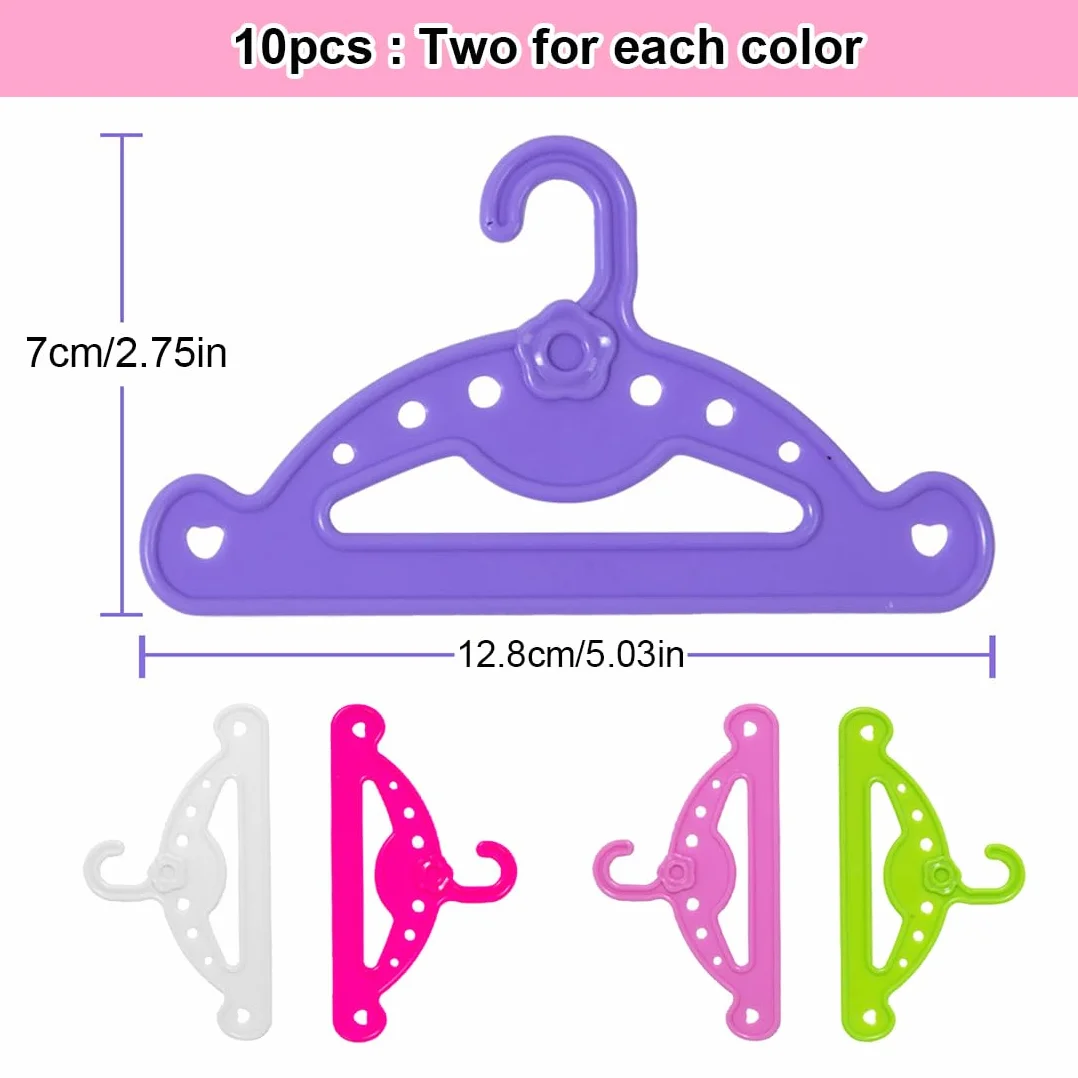 Appendiabiti per Bambole Accessori Appendini Grucce alla Moda per 11.5 Pollici 28-30 CM Bambola, 10 pezzo