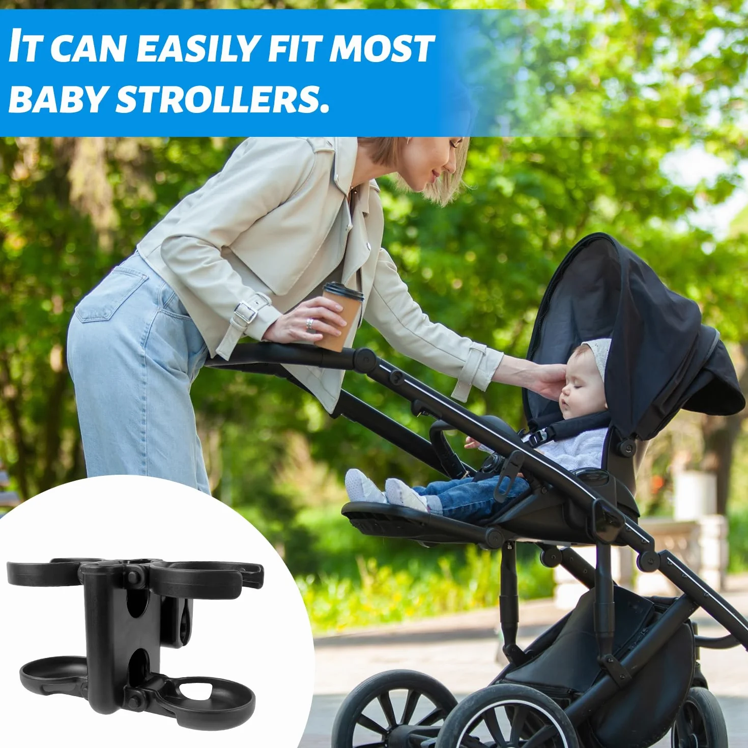 Portabevande per passeggino per bambini, in materiale ABS, pieghevole, adatto per passeggino, campeggio, scuola, gita scolastica, giochi comunitari (Nero)