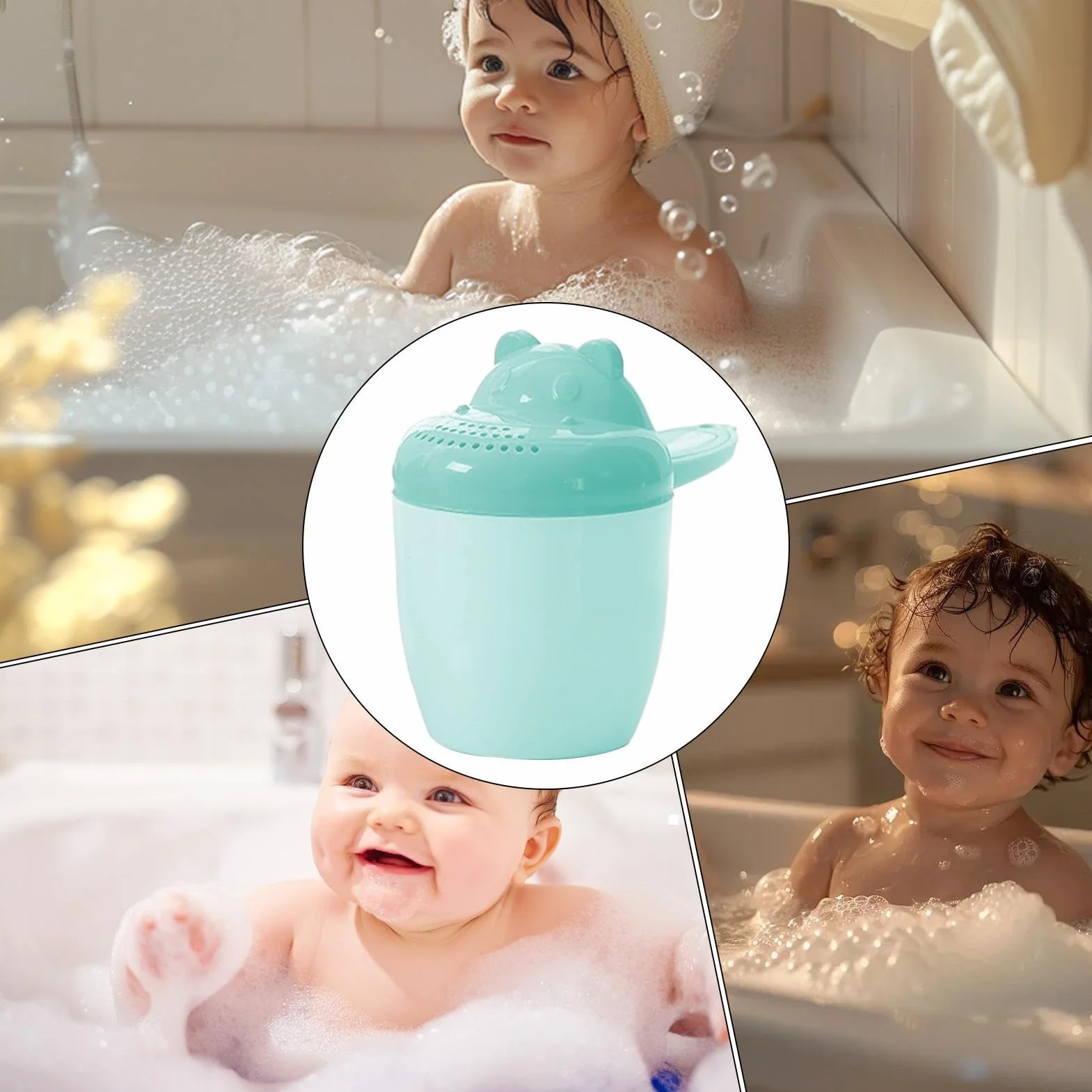 Bicchiere per risciacquo, secchiello da doccia, per lavare i capelli dei bambini, sicuro e senza fuoriuscite, comoda impugnatura per bagno, shampoo e doccia, per la routine quotidiana del