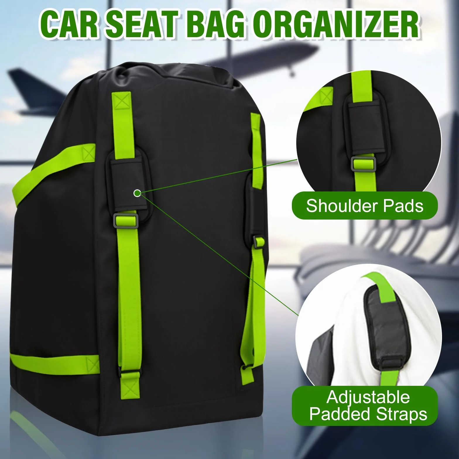 Borsa per Viaggio per Seggiolino Auto per Aereo, Borsa Gate Check per Viaggi Aerei, Sacca Portaseggiolino per Auto con Tracolla, Adatta alla Maggior Parte dei Seggiolini Auto
